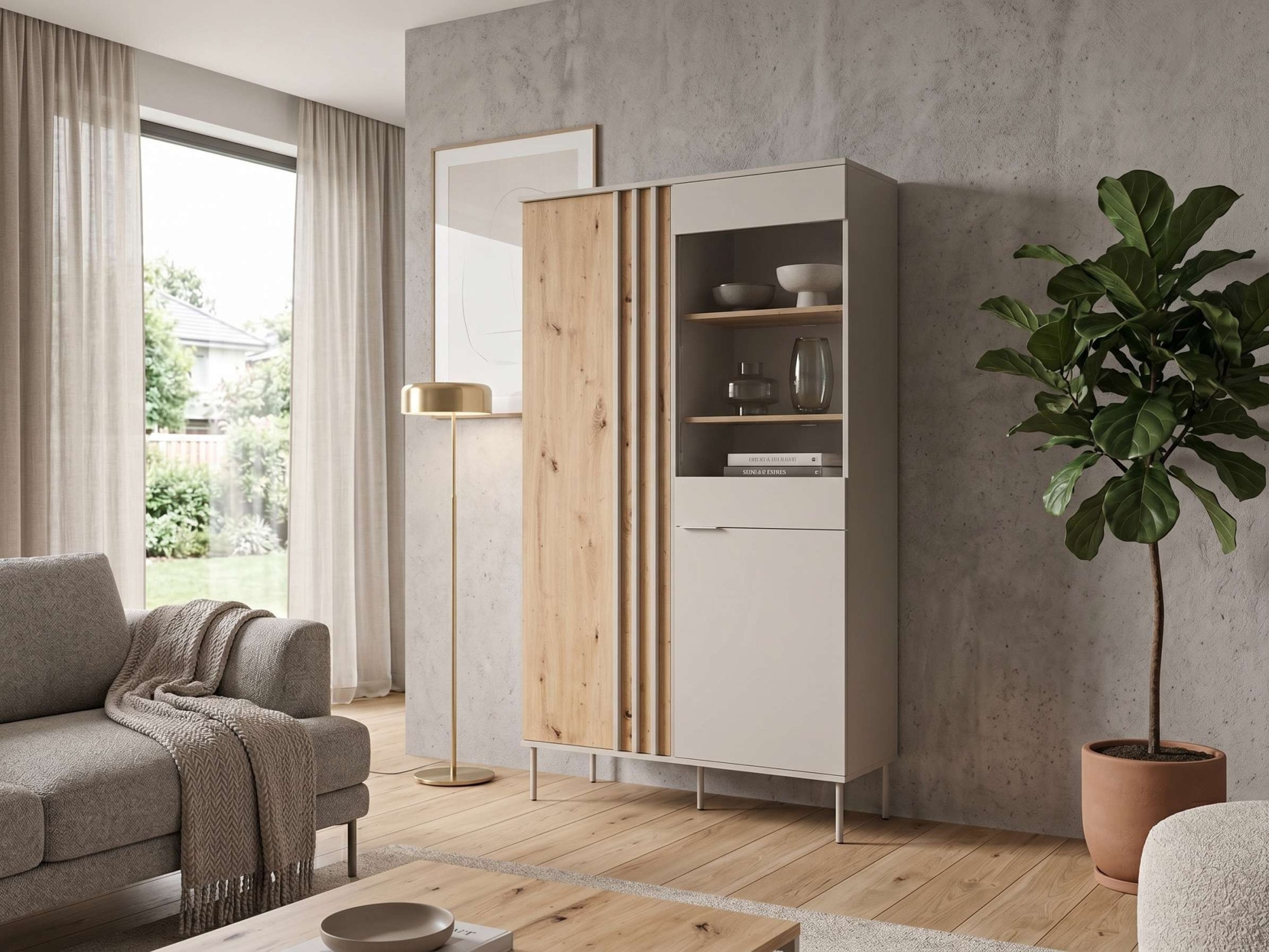 OTTO home Vitrine »AAELIN Vitrineschrank mit/ohne Beleuchtung, verglast, viel Stauraum« Standvitrine/Glasvitrine mit 2 Türen, 8 Einlegeböden, matt Hochschrank