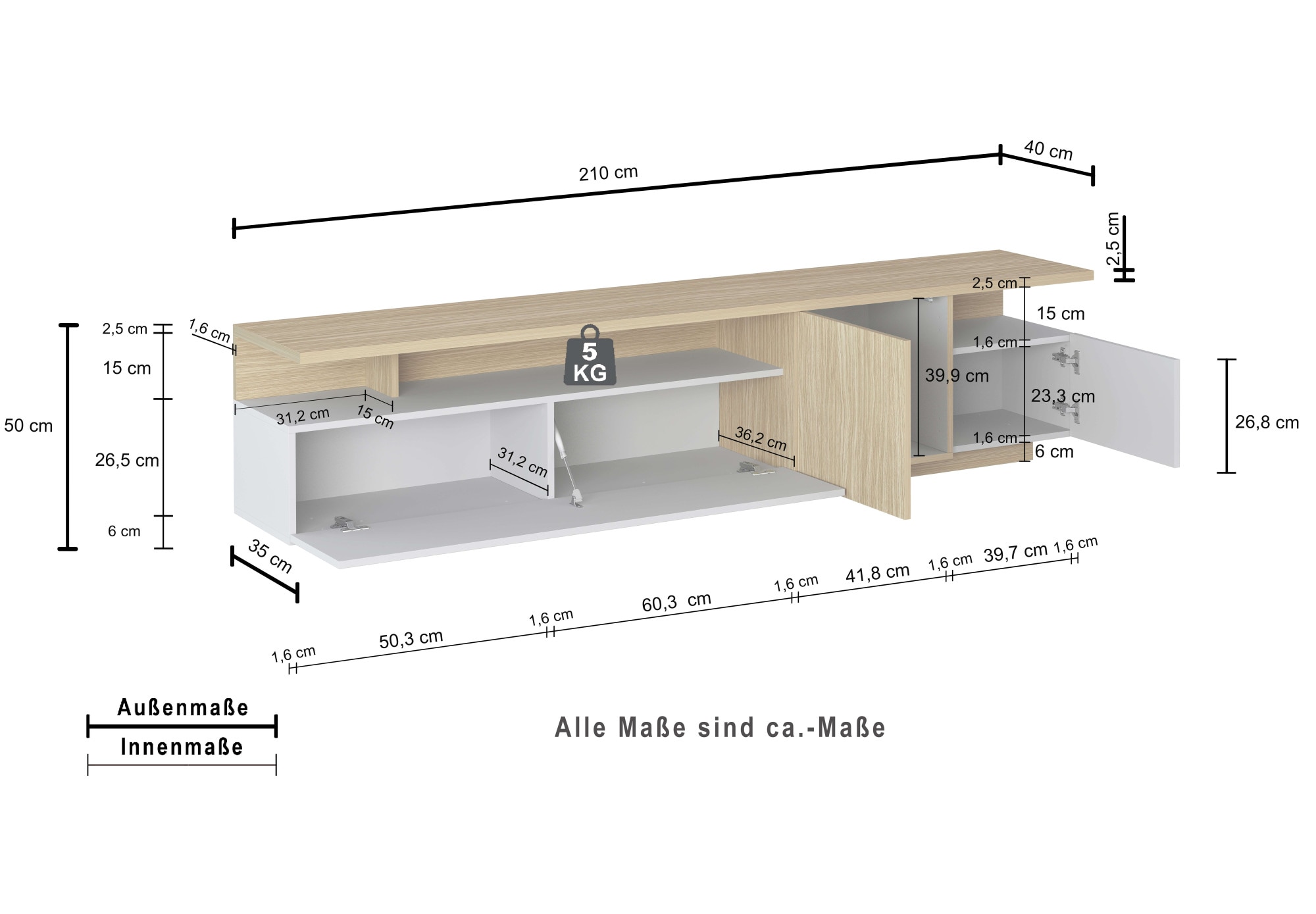 OTTO home Lowboard »Lowboard ETHOS,Lowboard,TV-Kommode,TV-Möbel,TV-Bank« 1 Stk. tlg. Mit zwei Drehtüren, einer Klapptür und zwei offenen Fächern,B.210 cm