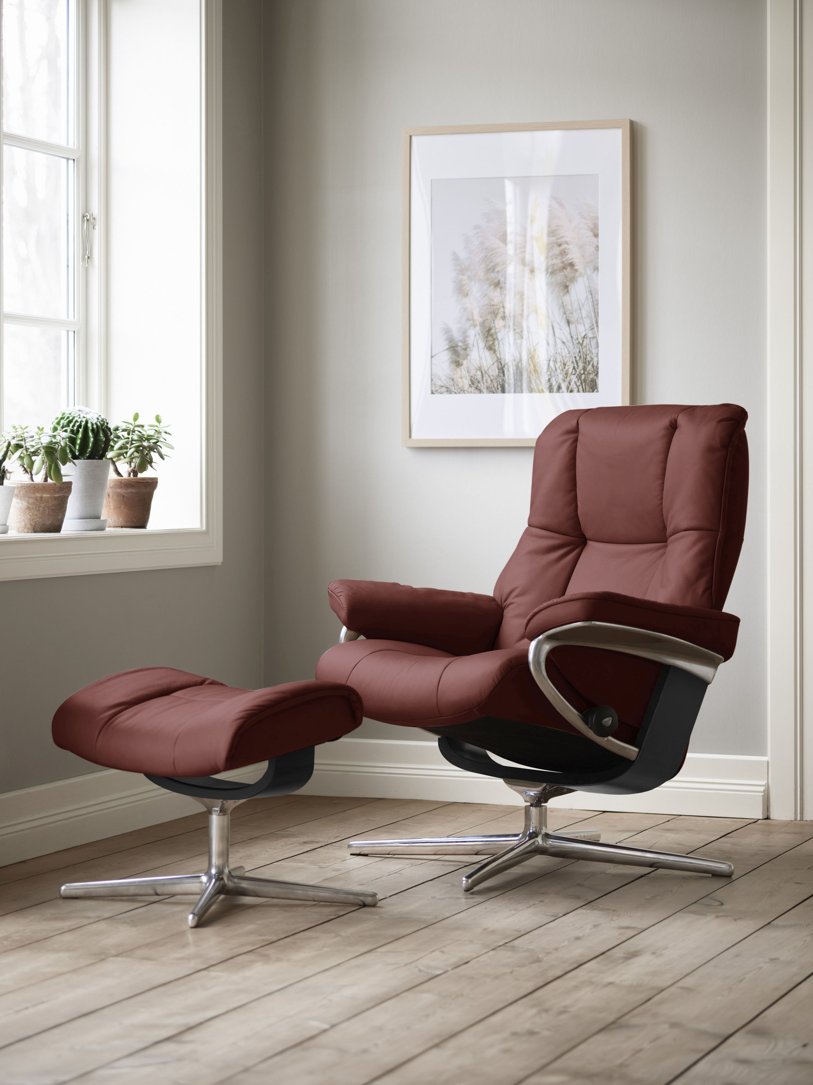 Stressless Relaxsessel "Mayfair" Set, Relaxsessel mit Hocker, mit Hocker, mit Cross Base, Größe S, M & L, Holzakzent Schwarz
