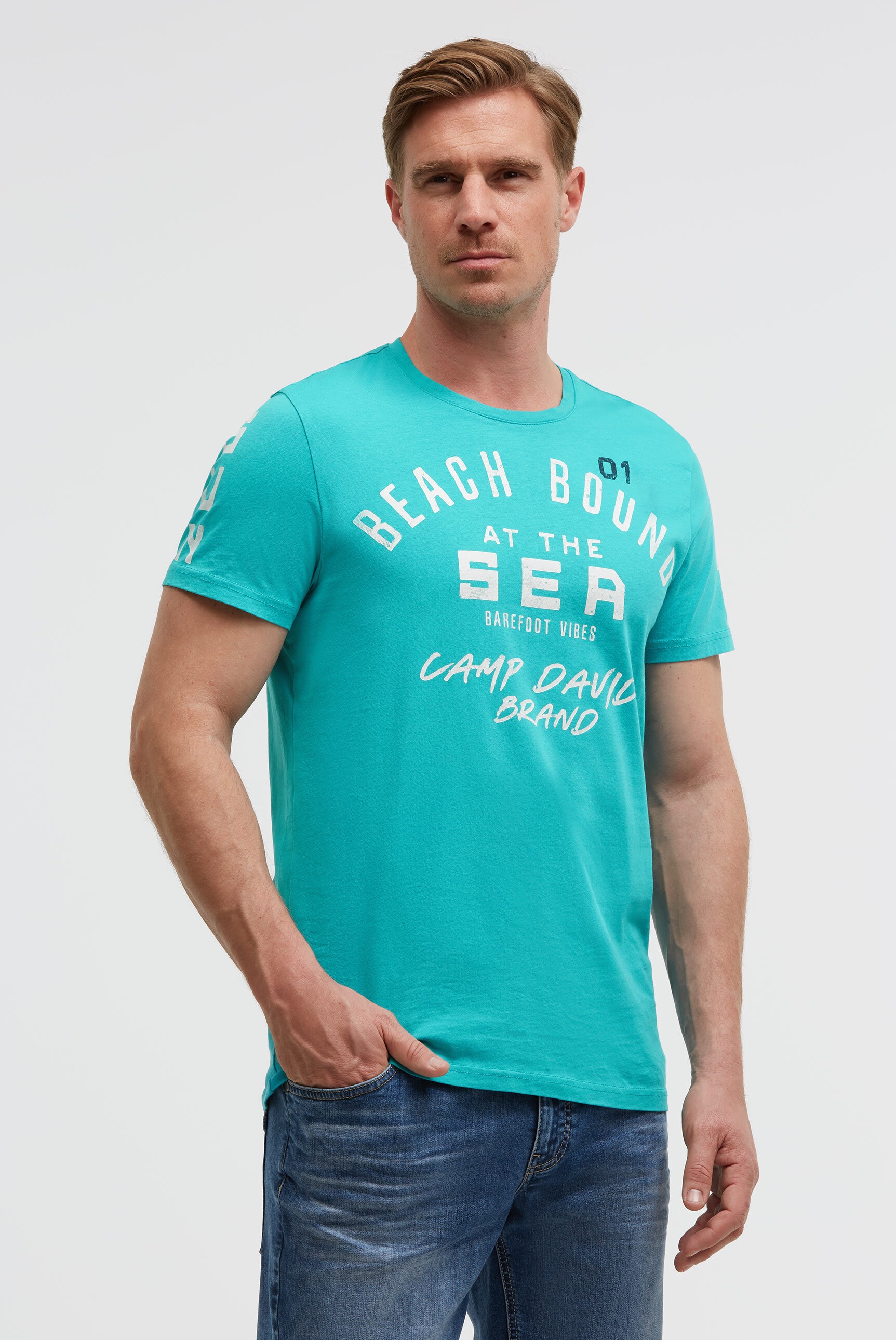 Rundhalsshirt CAMP DAVID, Damen, Gr. XXL, island grün, Single Jersey, Material: 100% Baumwolle, bedruckt, regular fit normal, Rundhals, eingesetzt gerader Abschluss, Shirts Rundhalsshirt, aus Baumwolle