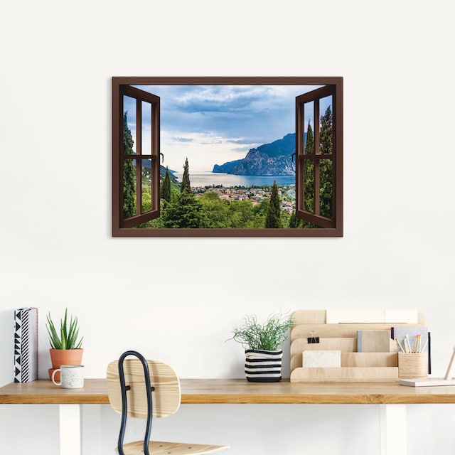 Artland Wandbild »Gardasee durchs braune Fenster«, Seebilder, (1 St.), als  Alubild, Leinwandbild, Wandaufkleber oder Poster in versch. Größen kaufen |  BAUR