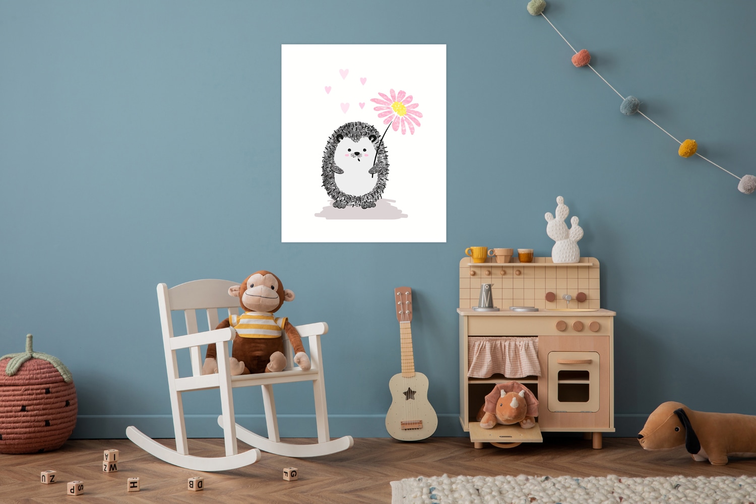 Lüttenhütt Bild mit Rahmen "oder Poster, Igel mit Herzen und Blume" Fantasy Herz Herzen Tiere 1 Stk. tlg. HD Premium Druck
