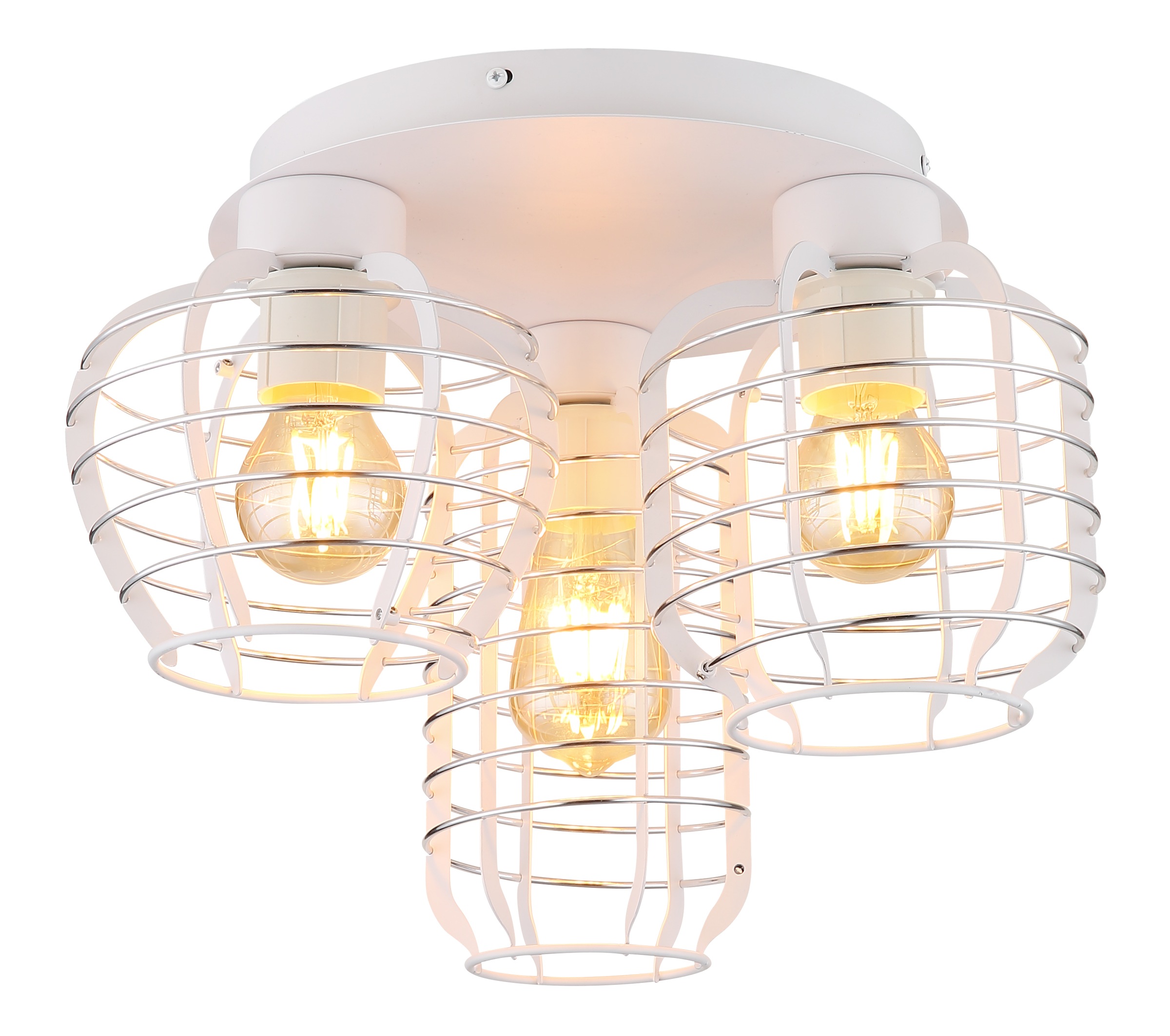 "GLOBO LIGHTING Deckenleuchte ""NESA"", weiß (weiß matt), 3, Ø 37,5cm H: 28cm, 1 Stk., Leuchten, Deckenleuchte Weiß matt, Chromstäbe, Opalglas, E27