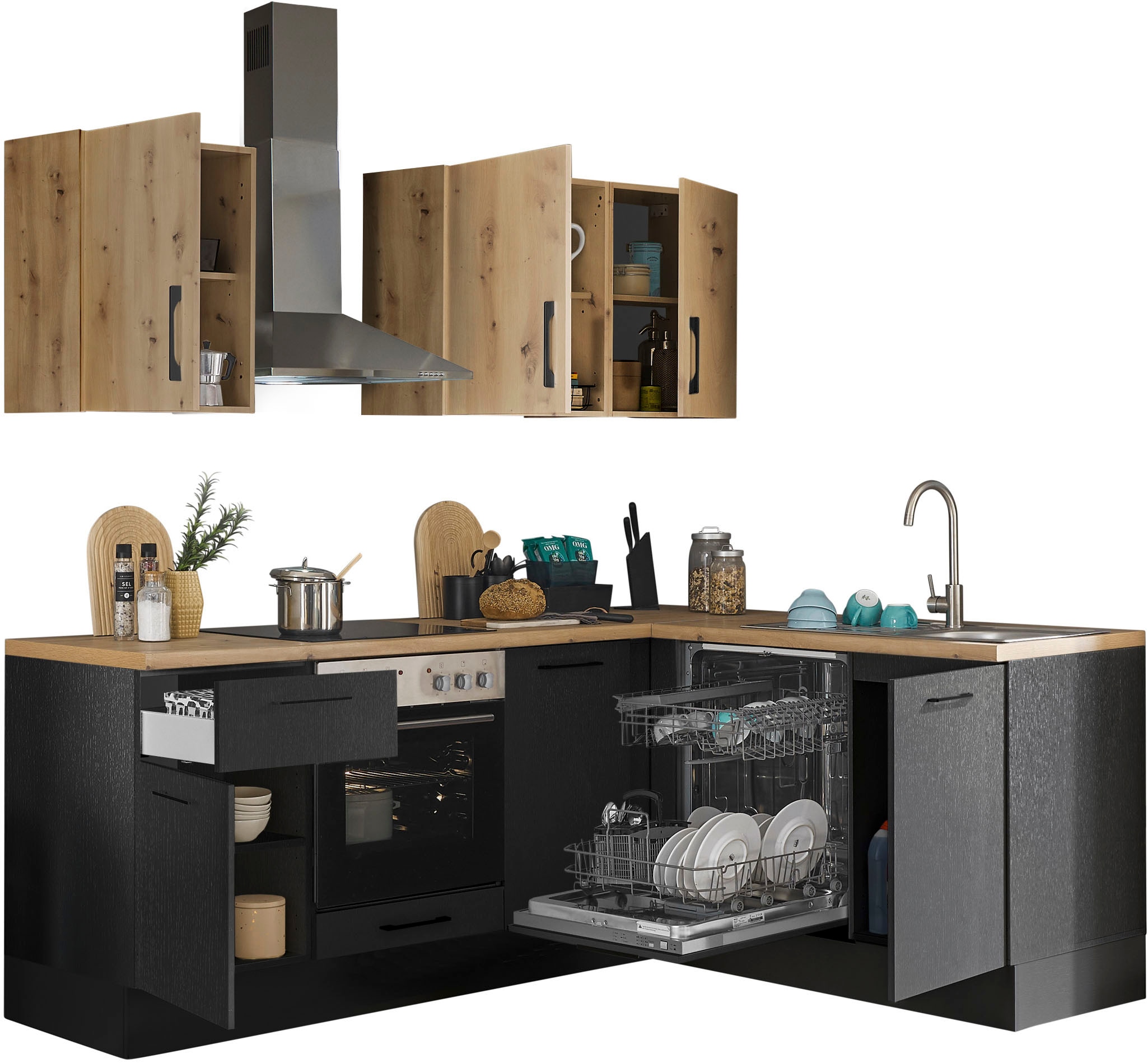 BASIC by Balculina Winkelküche »Turin«, Stellmaße 220x175 cm, wahlweise mit E-Geräten