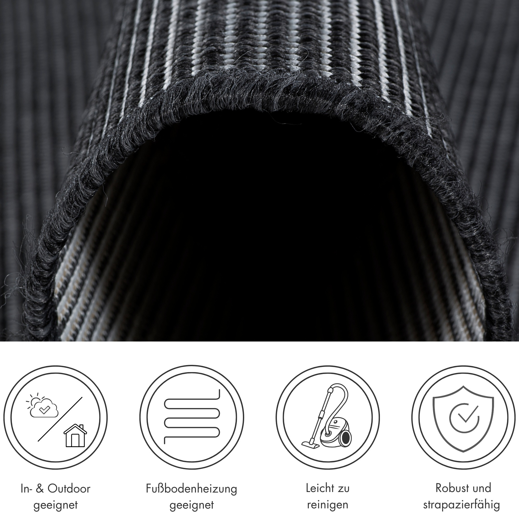 Thumbnail - Andiamo Teppich "Montana" rechteckig 5 mm Höhe Flachgewebe, meliert, mit Bordüre, In- und Outdoor geeignet