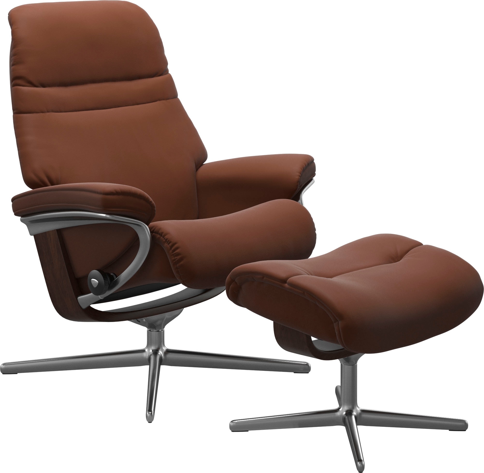 Stressless Relaxsessel "Sunrise" Set, Relaxsessel mit Hocker, mit Hocker, mit Cross Base, Größe S, M & L, Holzakzent Braun