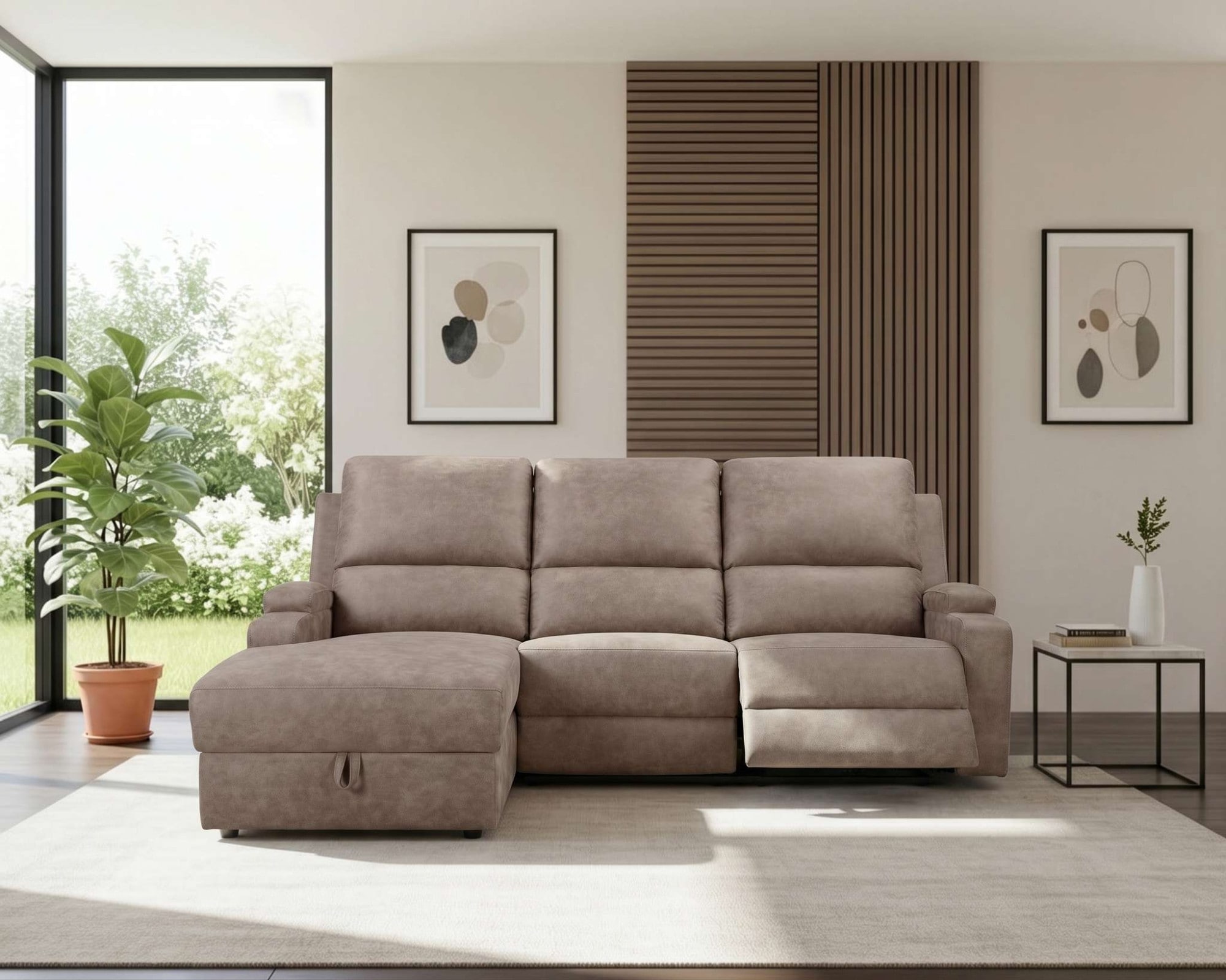 OTTO home Ecksofa "NAPORI Microfaser, L-Form, 210cm, man./elektr. Relaxfunktion" USB-A bei elektr. Variante, Staukasten, Seitentaschen u. Federkern