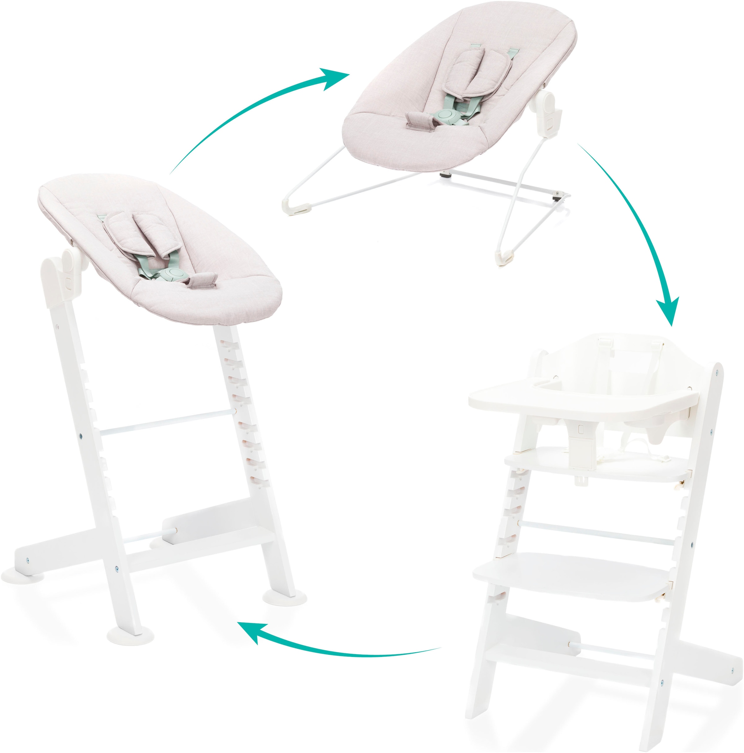 Fillikid Hochstuhl »Pia Swing«, (Set), 3 St., inkl. Neugeborgenenaufsatz und Wippe