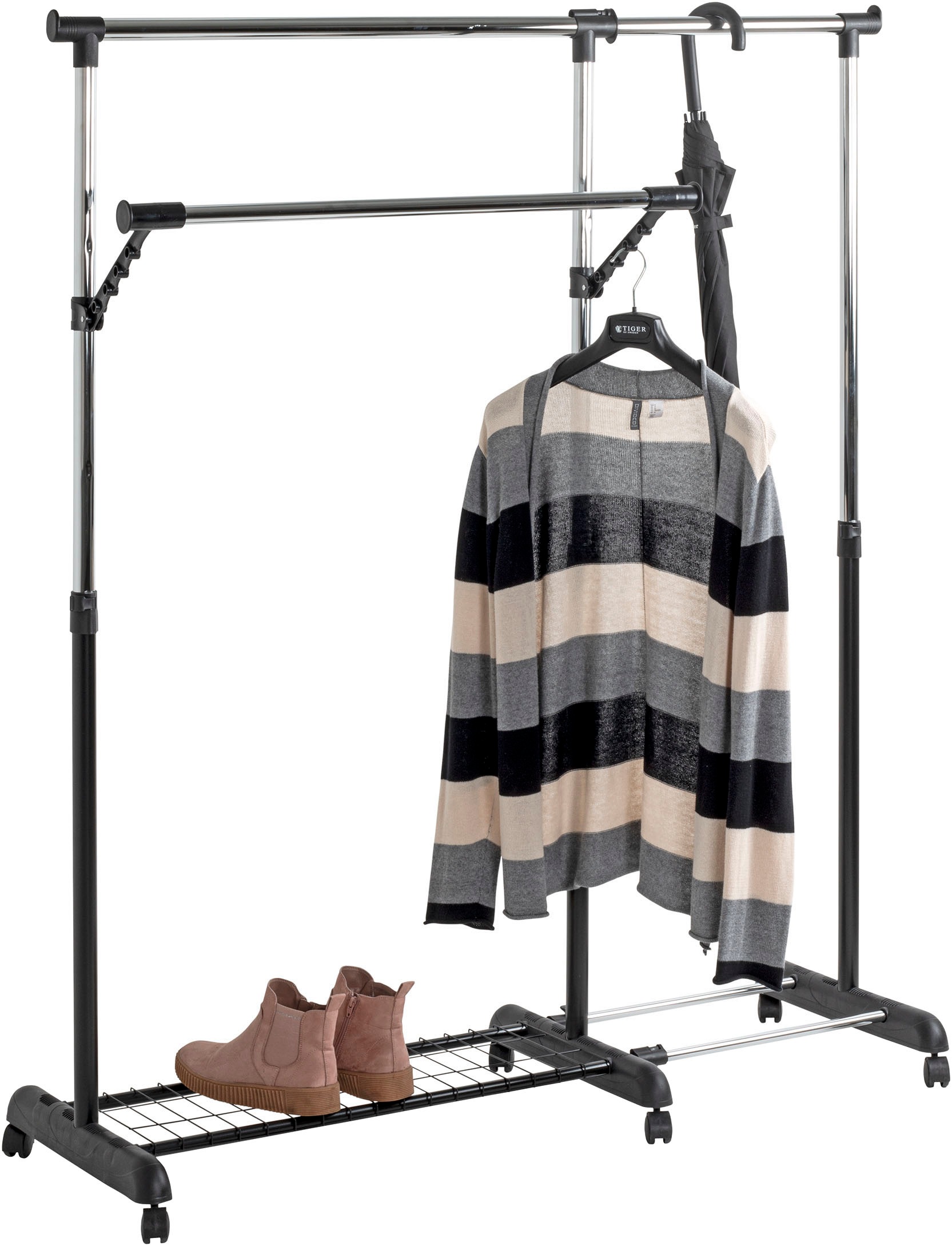 HAKU Garderobenständer »Garderobe, Garderobenständer, Kleiderständer auf Rollen, Kleiderwagen« rechteckig - aus Metall Schwarz - B/T/H 94-160/49/103-170 cm
