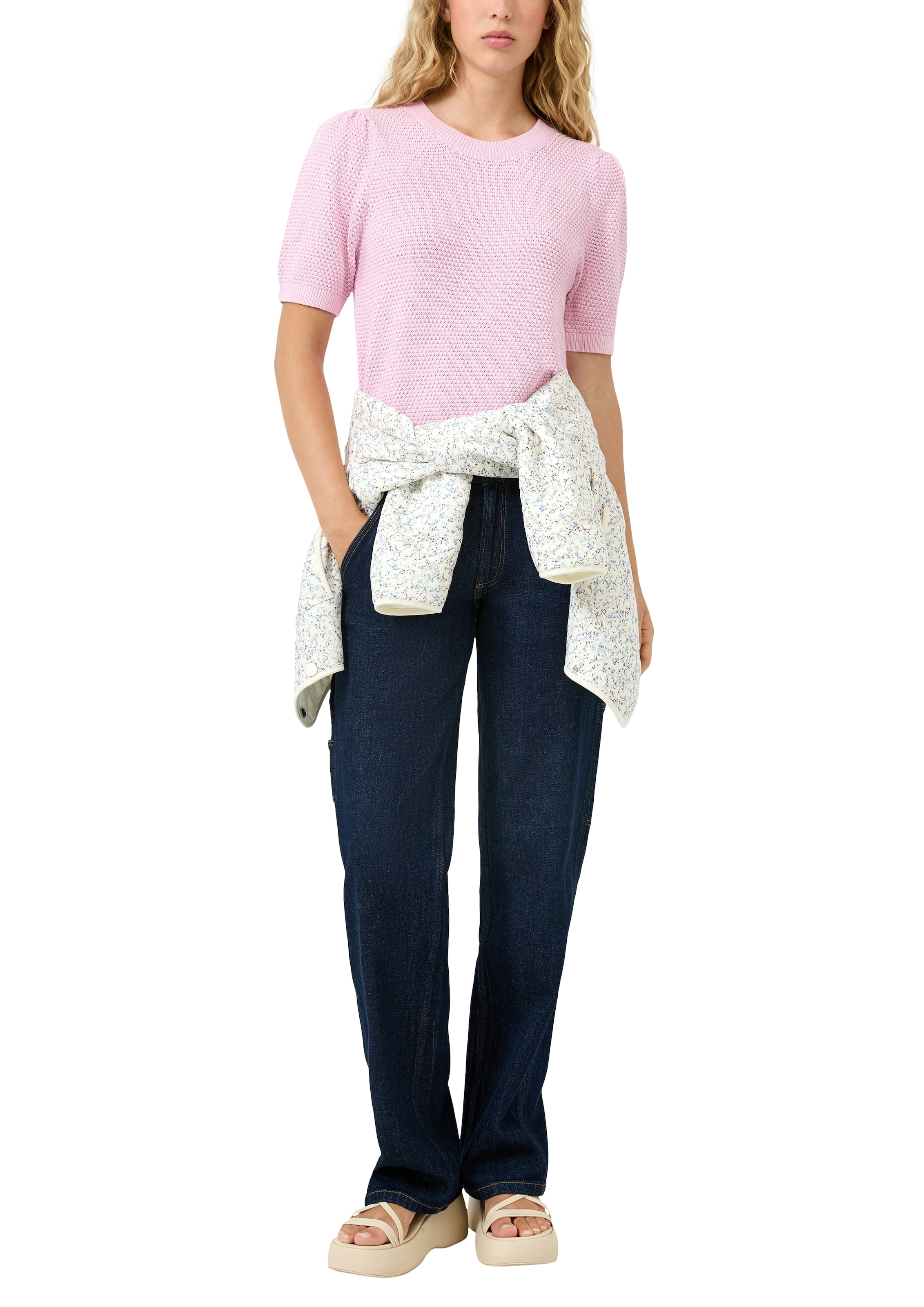 QS Strickpullover Halbarm und in Waben-Optik