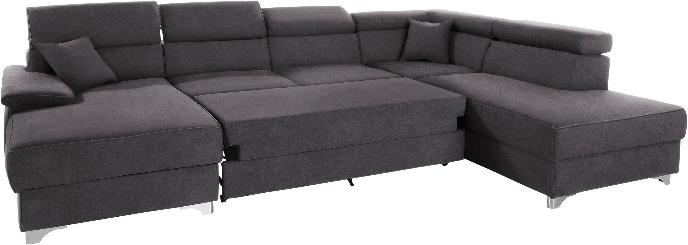DOMO collection Wohnlandschaft »Mira, inklusive Kopfteilverstellung für mehr Wohlfühlkomfort, U-Form«, wahlweise mit Bettfunktion und Bettkasten, elegant und modern