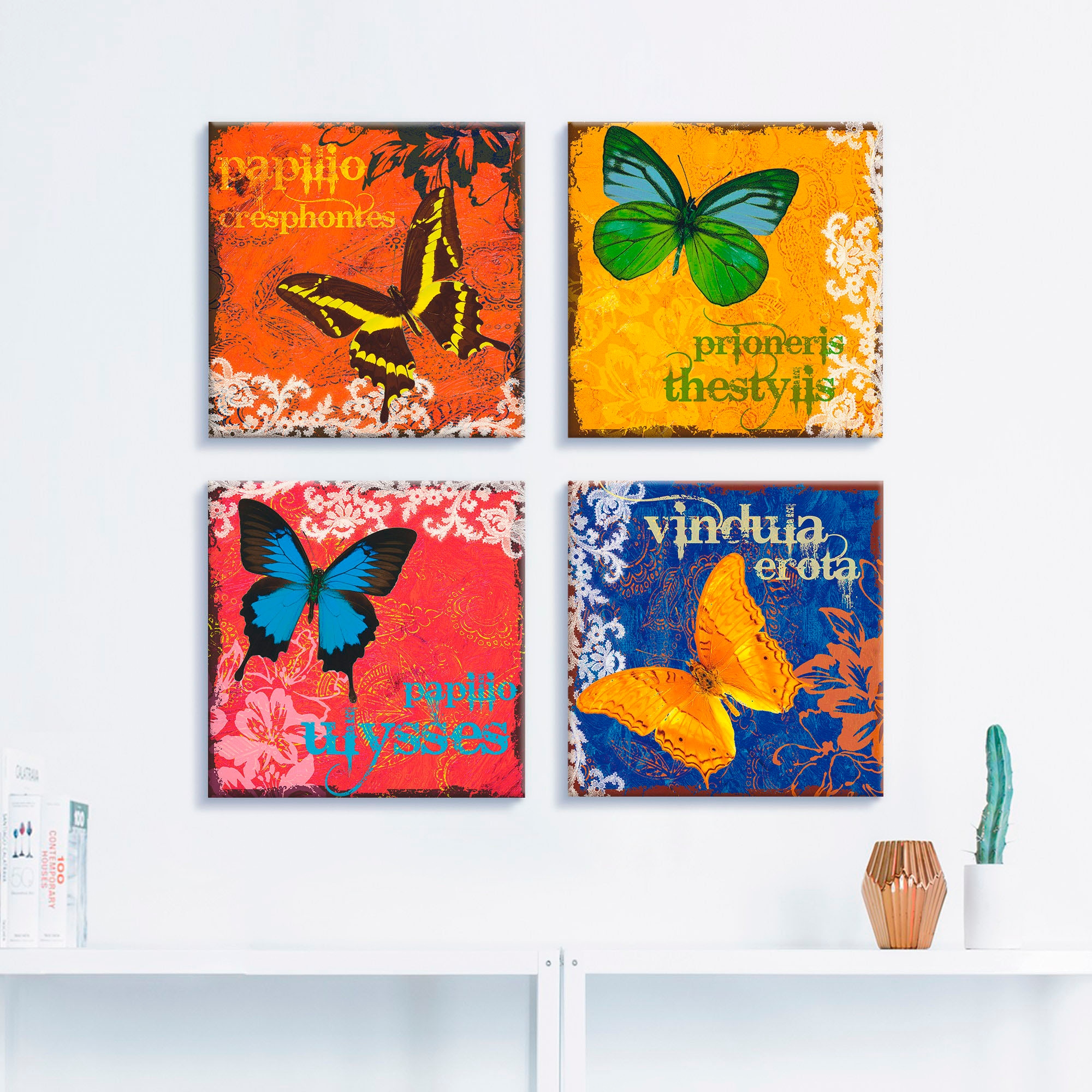Artland Leinwandbild »Schmetterlinge Bunt«, Insekten, (4 St.), 4er Set, verschiedene Größen