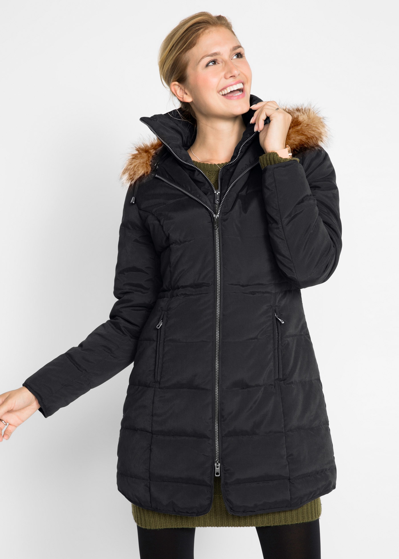 bonprix Steppjacke "Steppjacke mit Kapuze, gefüttert" mit Kapuze Regular Fit, mit abnehmbarer Kapuze mit Fellimitat