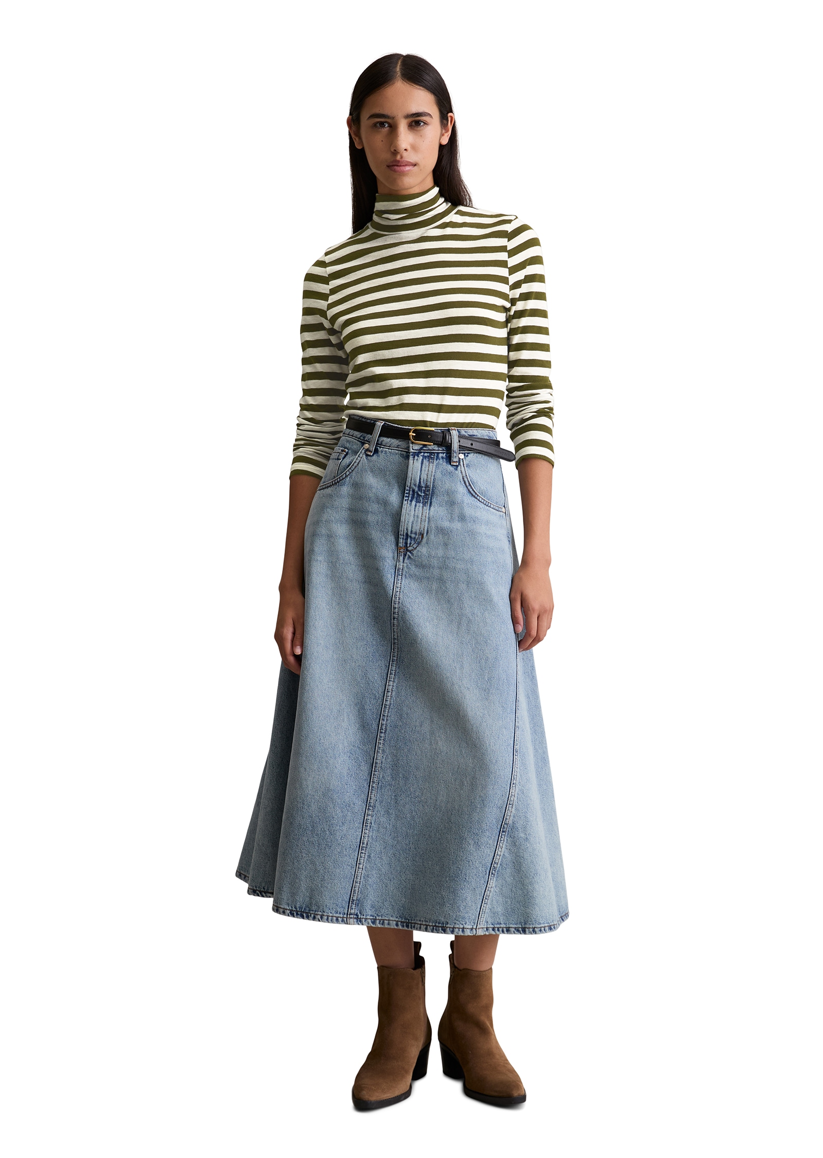 Marc O'Polo DENIM Rollkragenshirt, Langarmshirt mit Turtleneck, Slim Fit, geringelt, Jersey