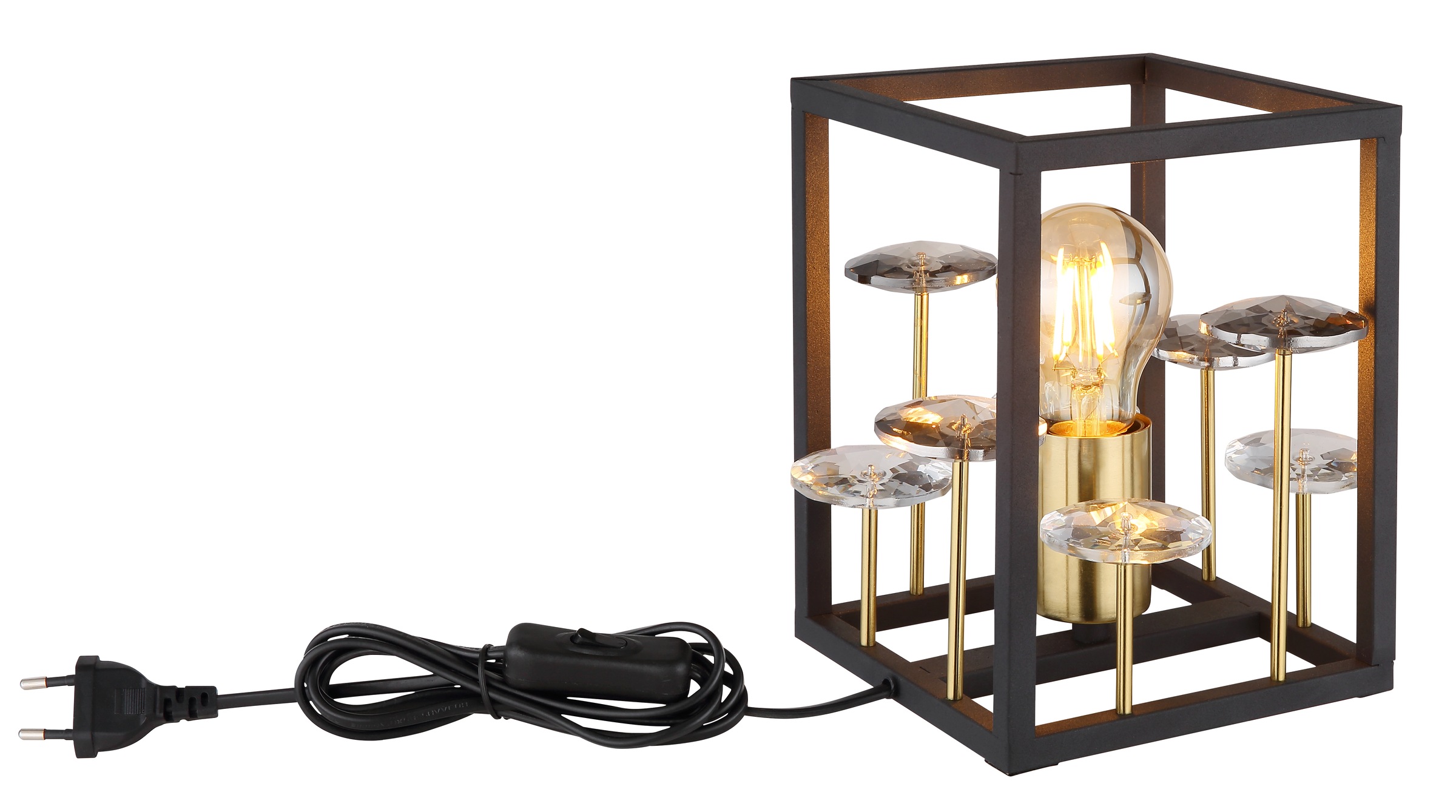 GLOBO LIGHTING Tischleuchte »LISBON«, Leuchtmittel E27 | ohne Leuchtmittel, Tischlampe/Kristalle rauchfarben/Metall/Wohnzimmer/Flur