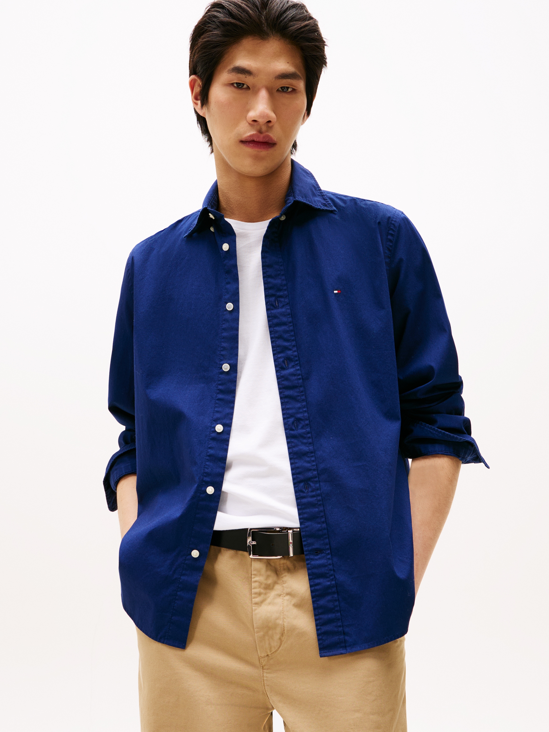 Tommy Hilfiger Businesshemd "FLEX POPLIN SOLID RF SHIRT 1", mit Logosticker günstig online kaufen