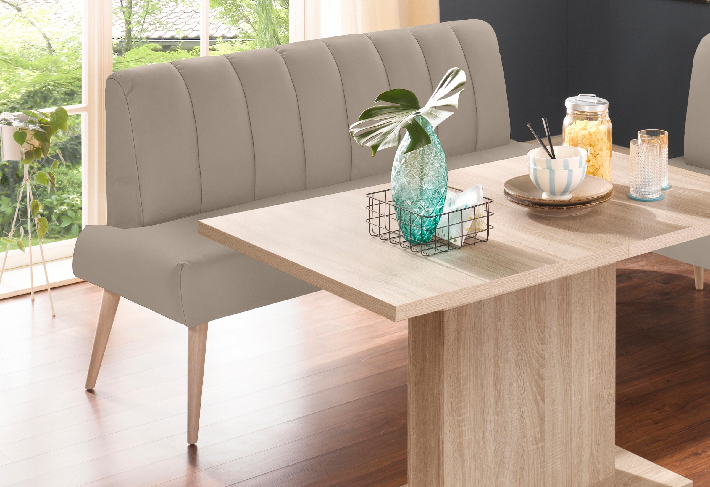 exxpo - sofa fashion Sitzbank »Costa, moderne Rückensteppung, bequem und elegant, hoher Holzfuß«, hochwertige Detailverarbeitung, Frei im Raum stellbar