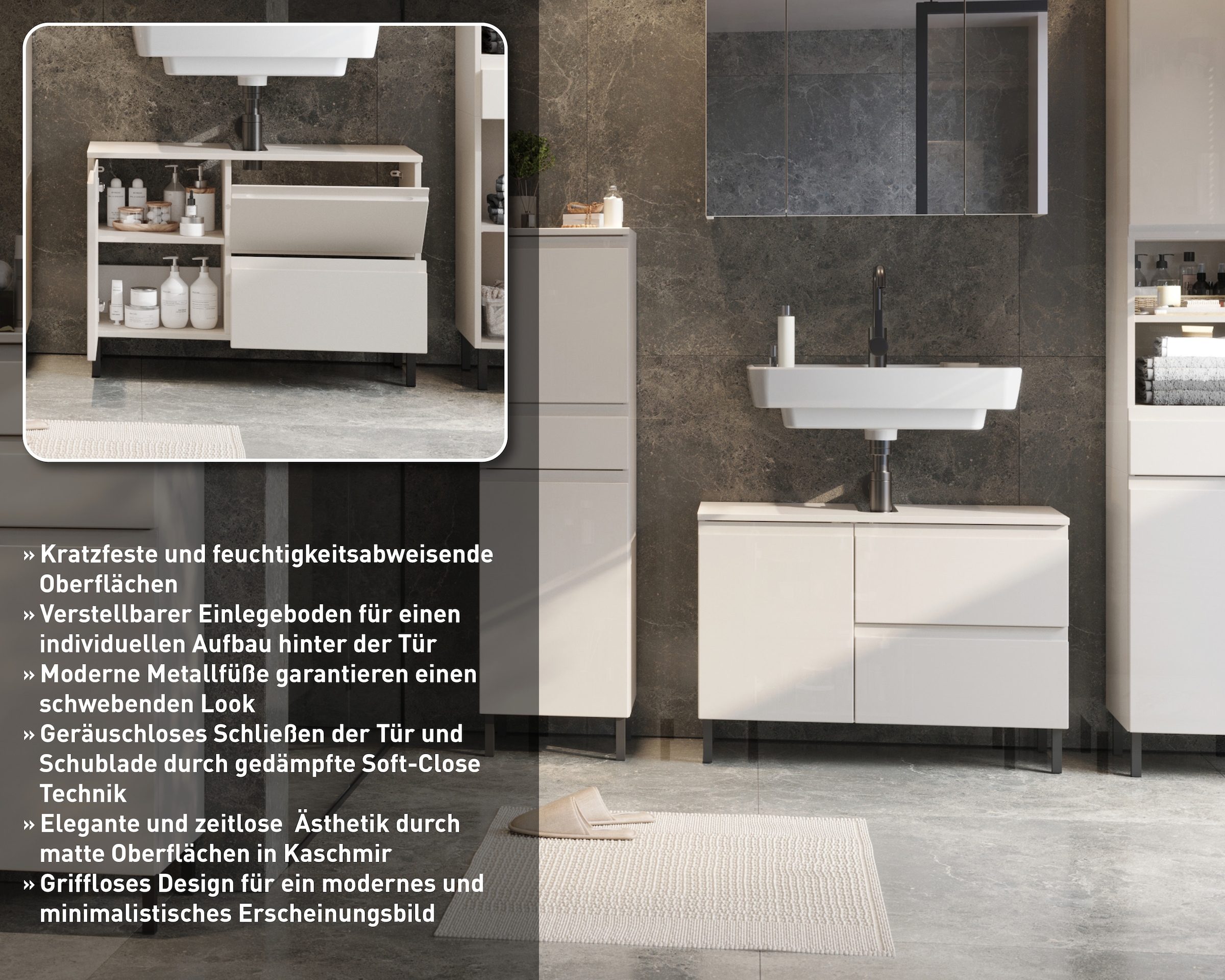GERMANIA Waschbeckenunterschrank »Scantic«, (1 St.), mit Siphonausschnitt