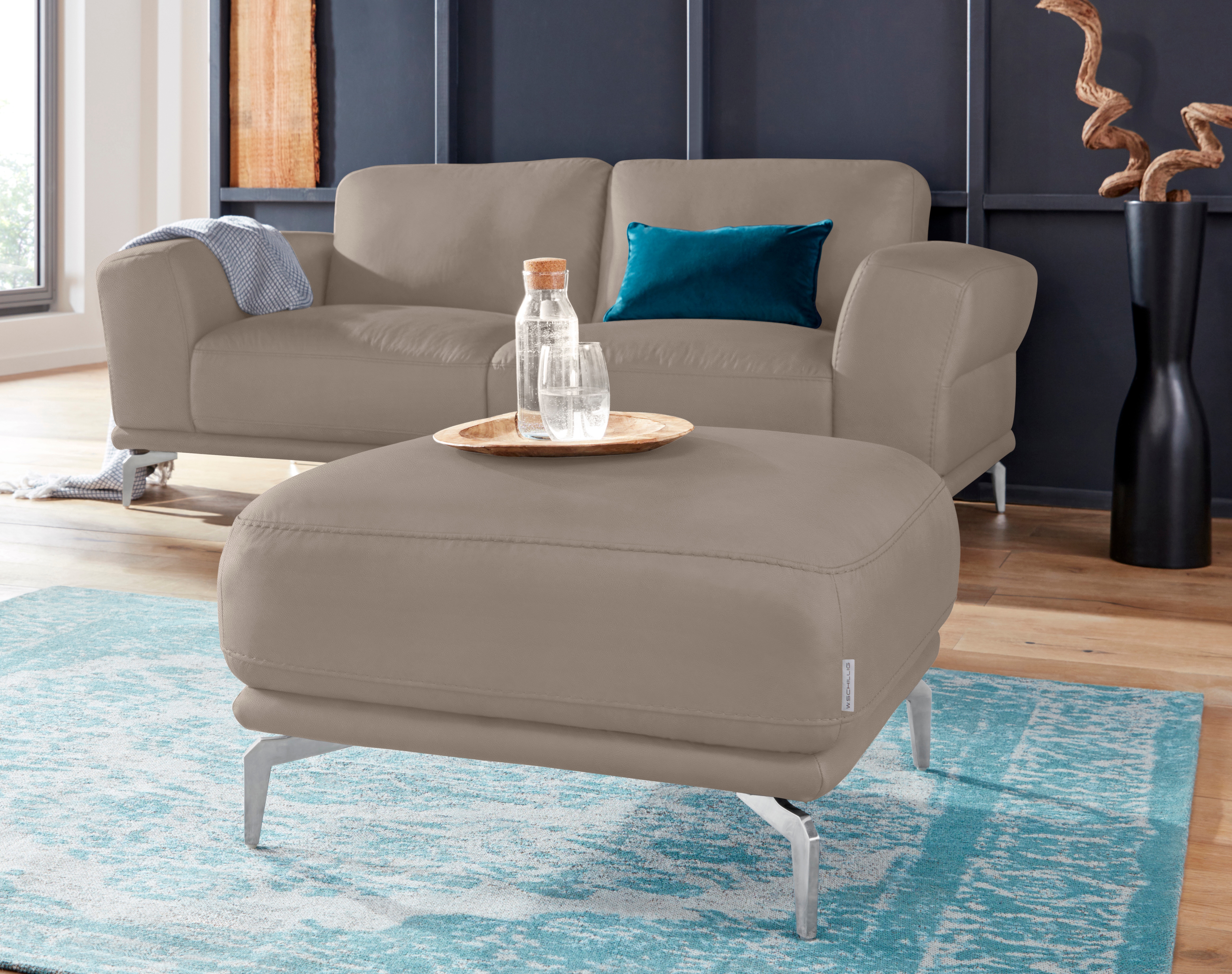 W.SCHILLIG Hocker "montanaa" mit Metallfüßen in Chrom glänzend, Breite 71 cm