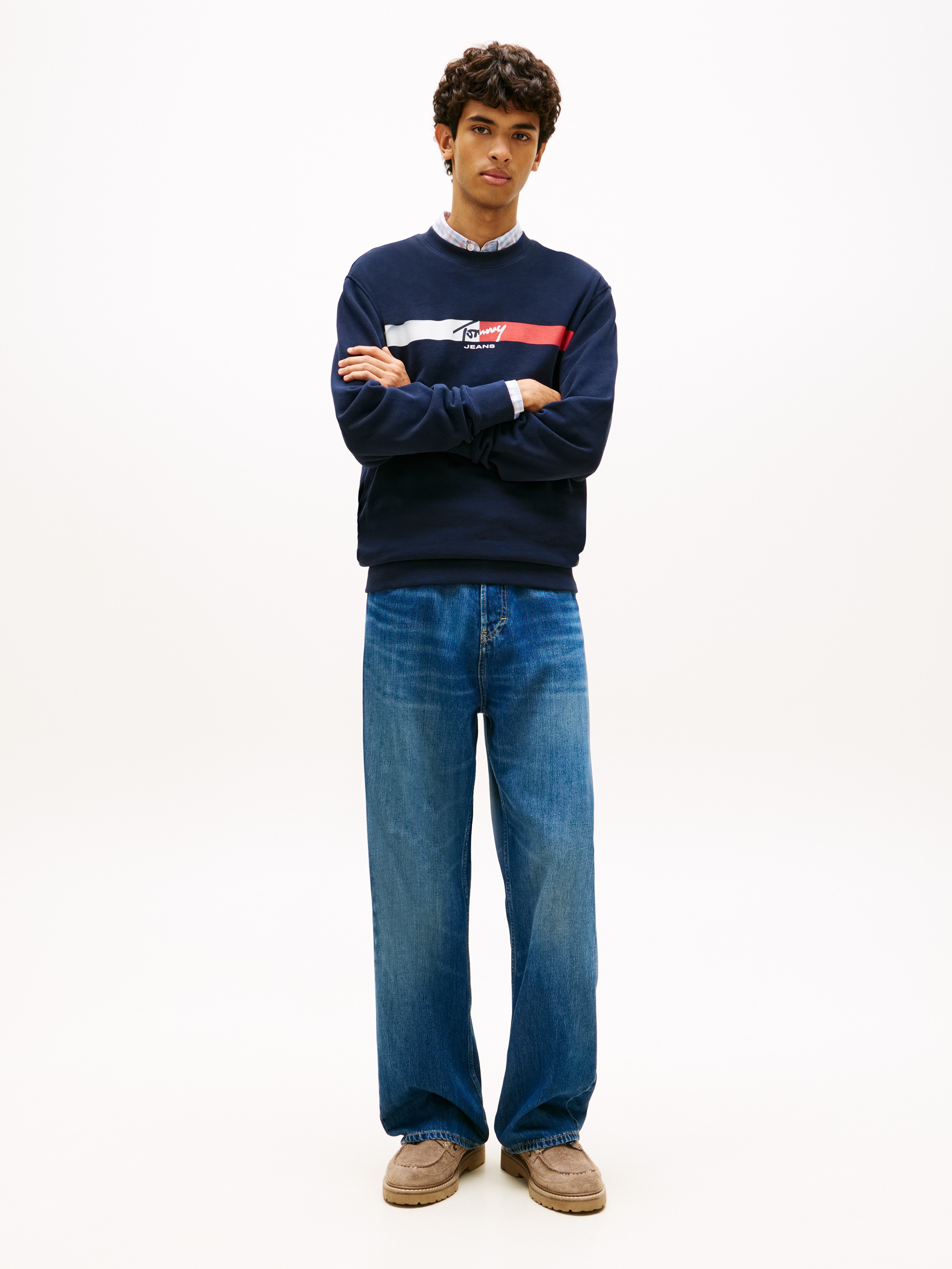 Tommy Jeans Sweatshirt »TJM REGULAR SIGN STRIPE«, Regular fit mit Markenprint
