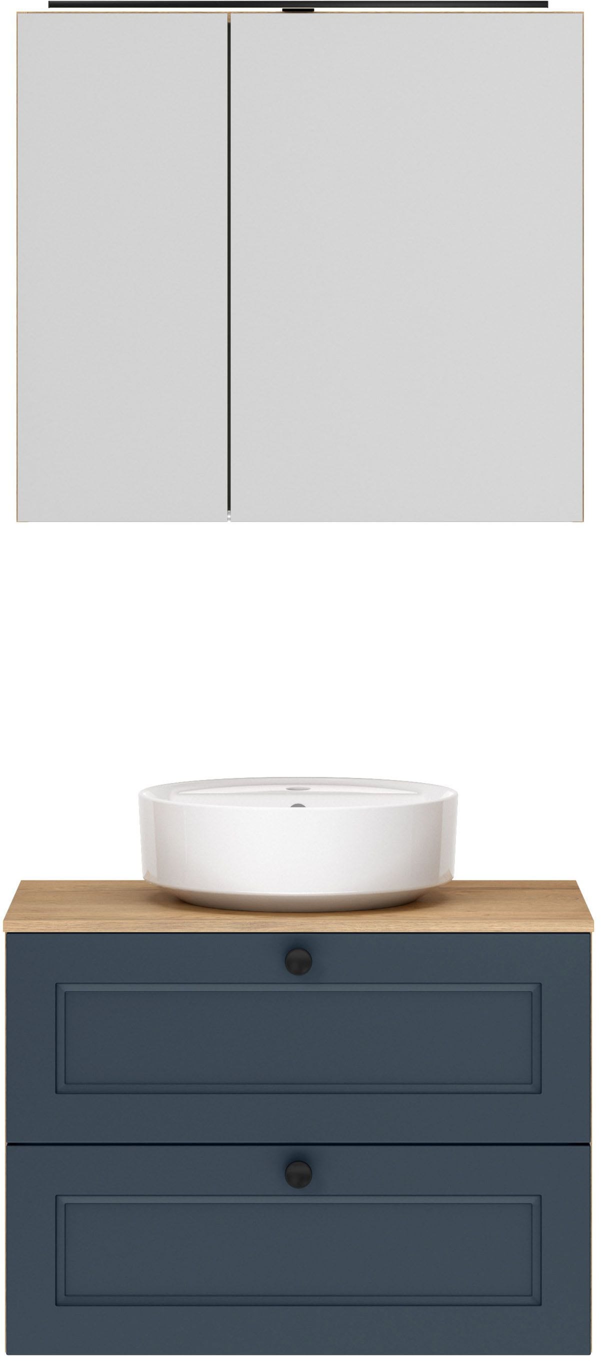 nobilia Badmöbel-Set "Cascada" Set, inkl. Aufsatzwaschbecken und Spiegelschrank mit Beleuchtung, 2 Stk. tlg.