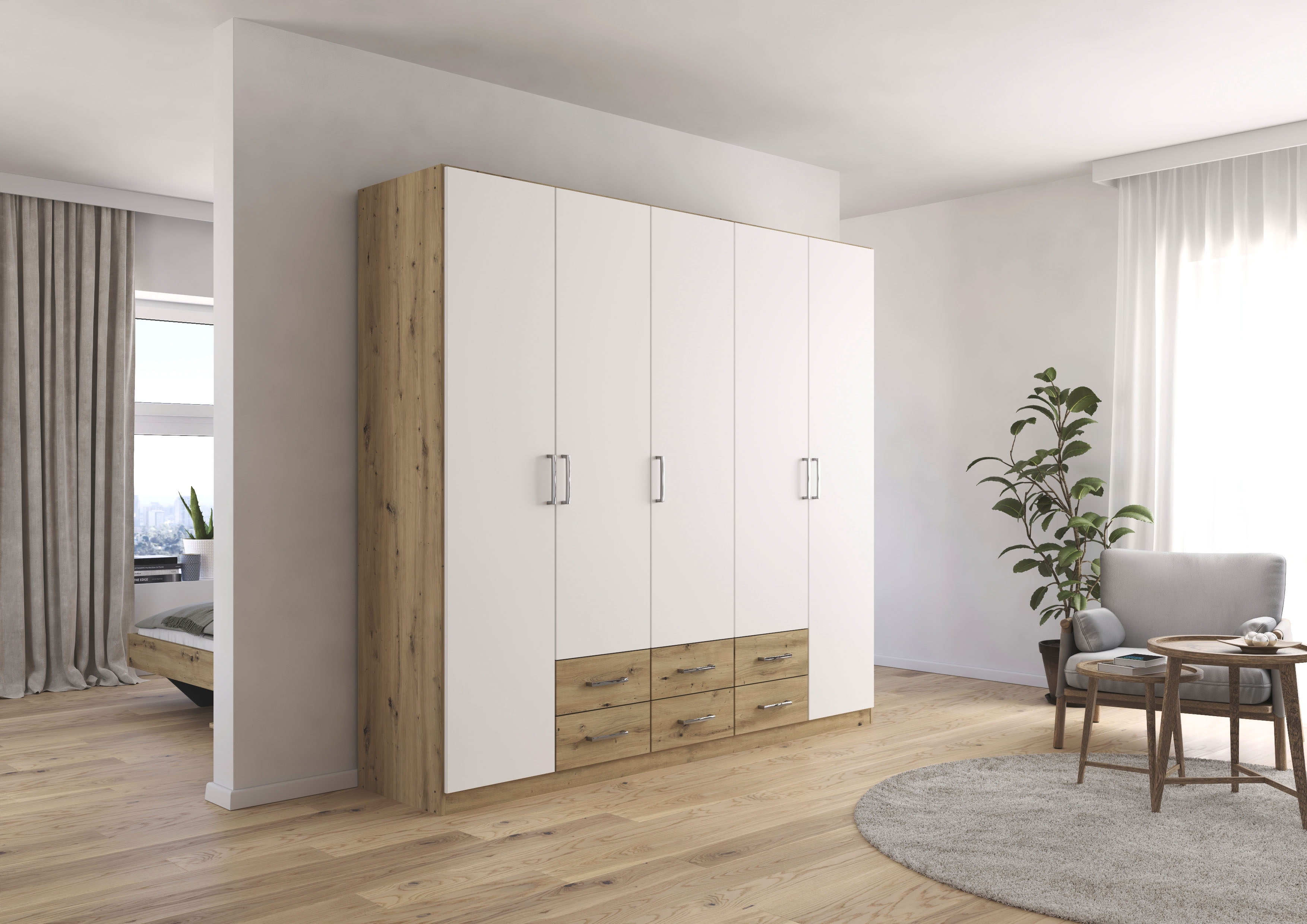rauch Drehtürenschrank "Kleiderschrank Garderobe GAMMA Breiten 226 cm" in 3 Ausstattungen BASIC/CLASSIC/PREMIUM (inkl. SOFT-CLOSE-Funktion), mit Schubladen, verschiedene Griff-Varianten TOPSELLER MADE IN GERMANY