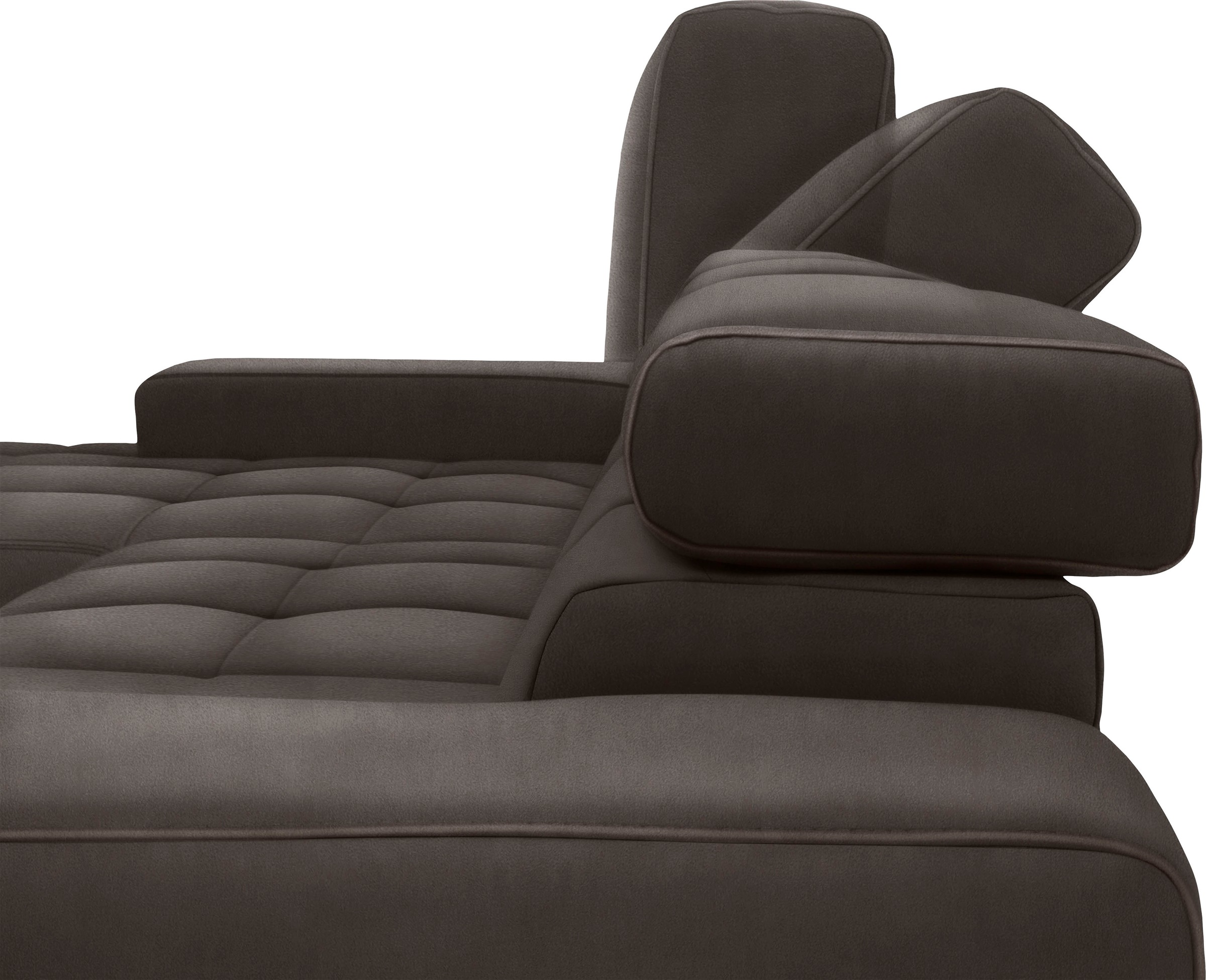 DOMO collection Ecksofa »Cunelli tolle Sitznähte als Designelement, fester Sitzkomfort, L-Form«, wahlweise mit 6-fach verstellbarer Kopfteilverstellung, bodenfrei