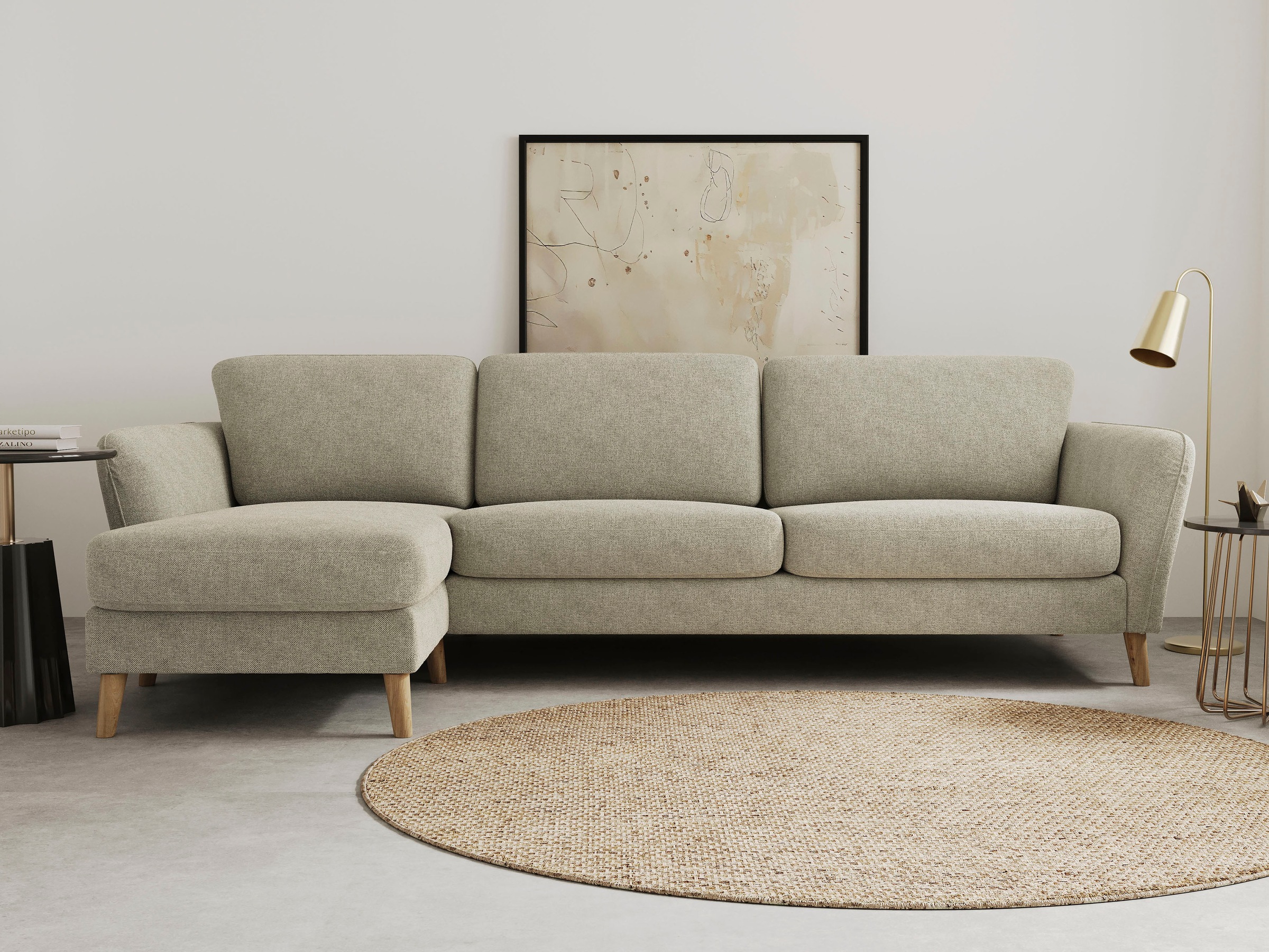 OTTO home Ecksofa "MARSEILLE (279/152cm),L-Form, Rec. rechts/links, verschiedene Bezüge" Massivholzbeine Eiche, Landhausstil, Wellenunterfederung