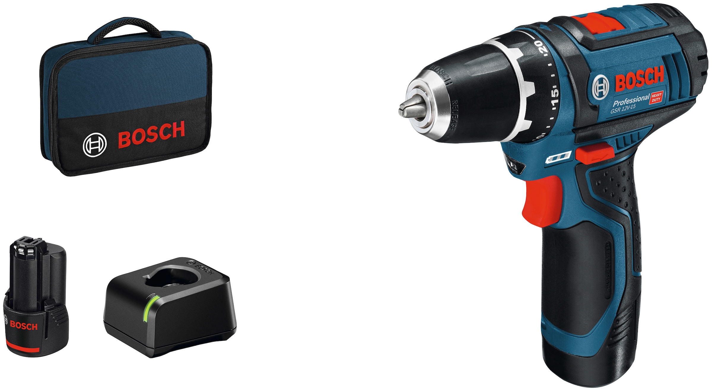 Bosch Professional Akku-Bohrschrauber "GSR 12V-15", (Set), inkl. 2 Akkus und Ladegerät