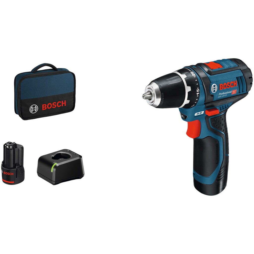 Bosch Professional Akku-Bohrschrauber »GSR 12V-15«, (Set)