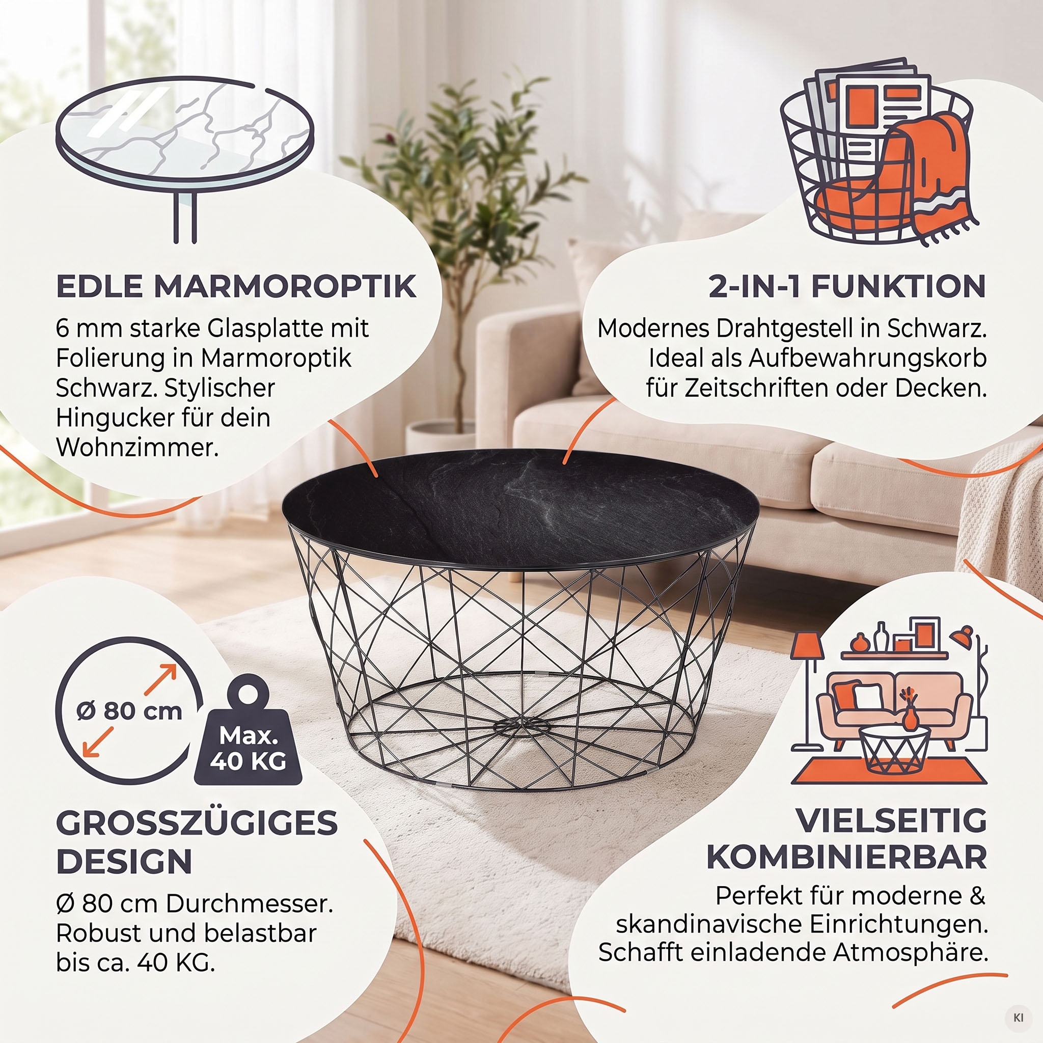 SalesFever Couchtisch »Caorle Coffeetable: Harmonisches Wohnambiente« Stilvolles Korbgestell