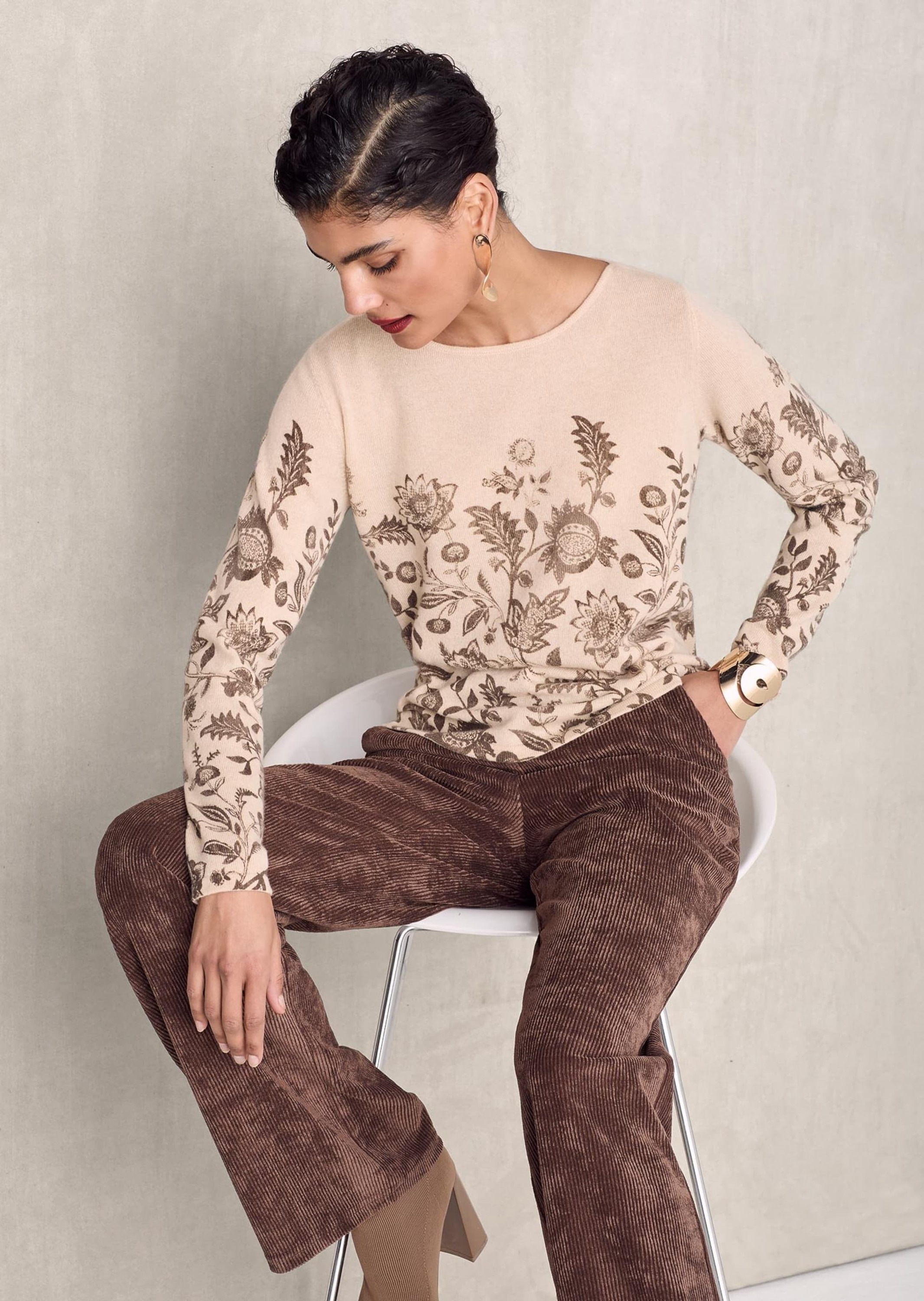 MADELEINE Longpullover »Pullover Kaschmirpullover mit botanischem Print«