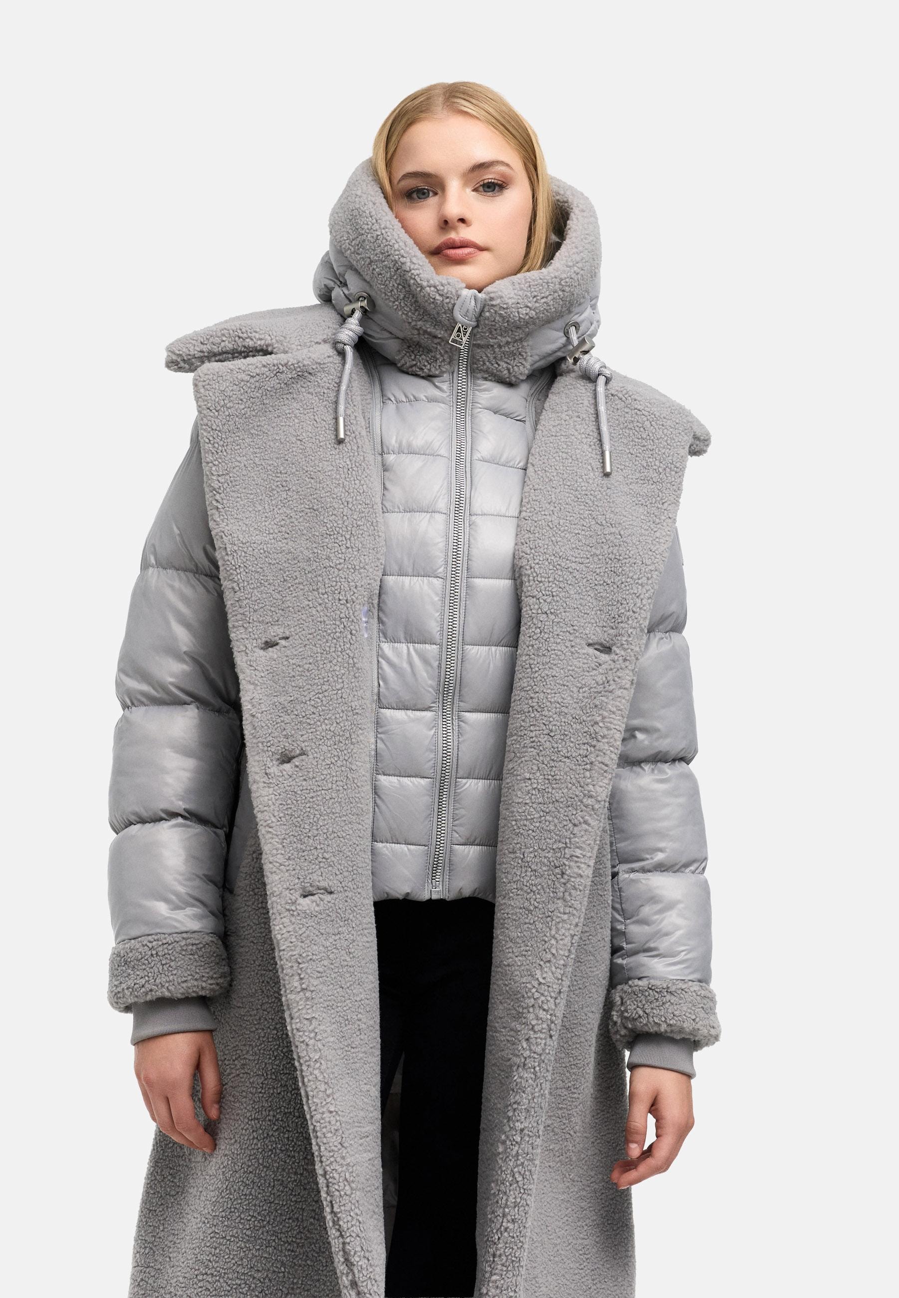 Navahoo Wintermantel »Kuscheltraum 14« Modischer Damen Plüschmantel aus angesagtem Materialmix