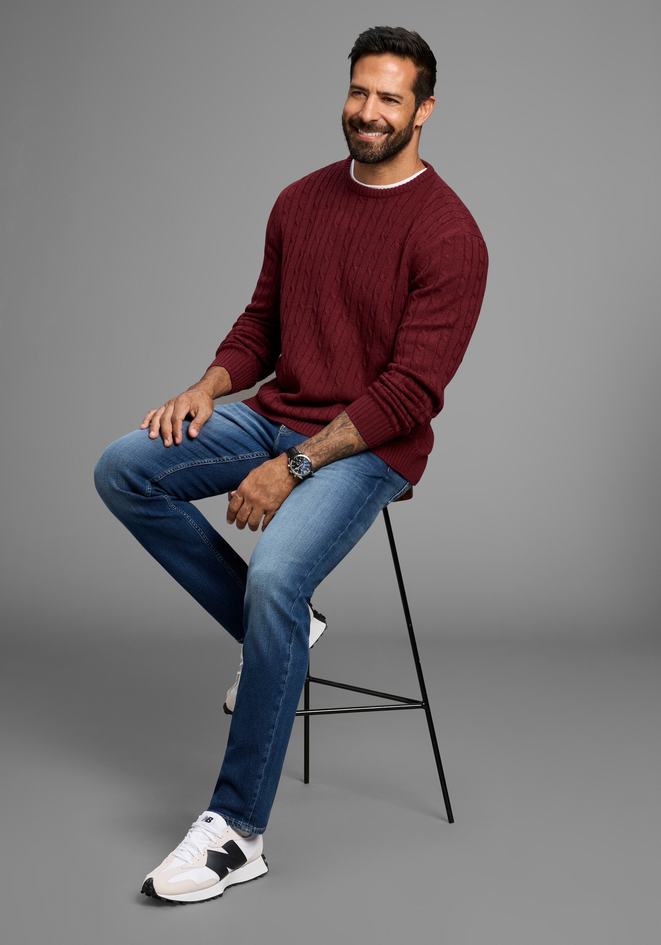 Man's World Rundhalspullover »Neue Kollektion!«, mit Zopfmuster