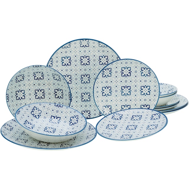 CreaTable Teller-Set »Yara Blau«, (Set, 12 tlg.), orientalisch mediterraner  Stil | BAUR