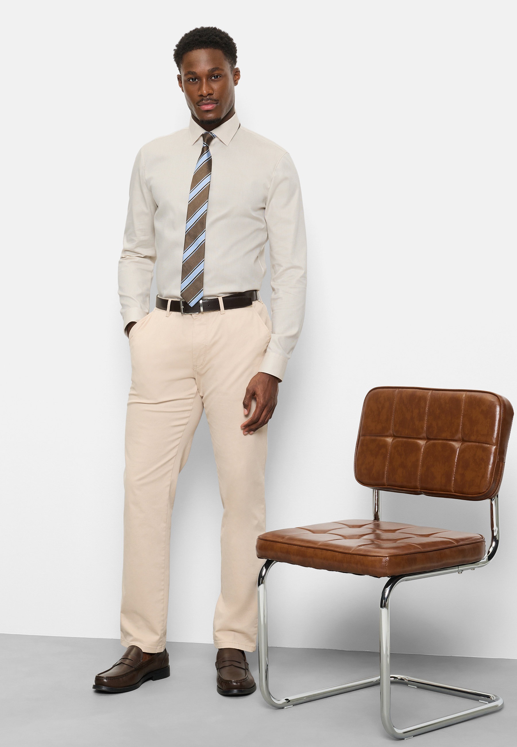 Businesshemd OLYMP "OLYMP No. Six, super slim, Kent", Herren, Gr. 42, Normaler Arm, beige, 97% Baumwolle, 3% Elastolefin, Hemden 2