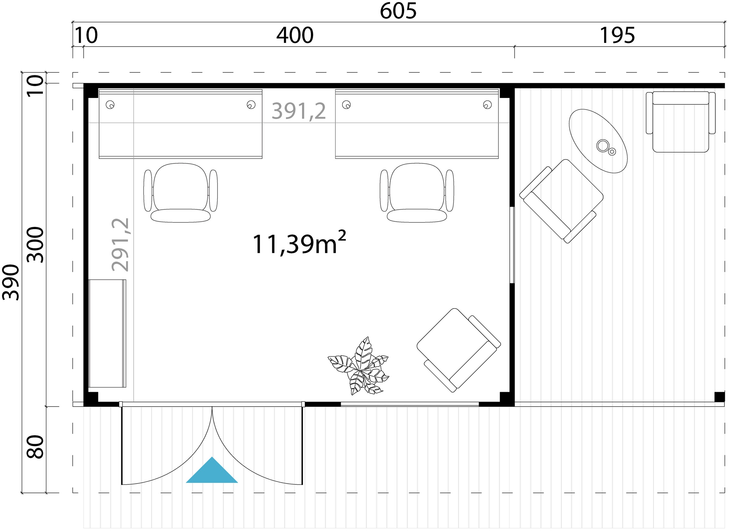 LASITA MAJA Gartenhaus »DOMEO 7 CARBONGRAU/ANTHRAZIT«, (Set), mit Anbau, Fundamentmass 4000+1950 x 3000, Carbongrau