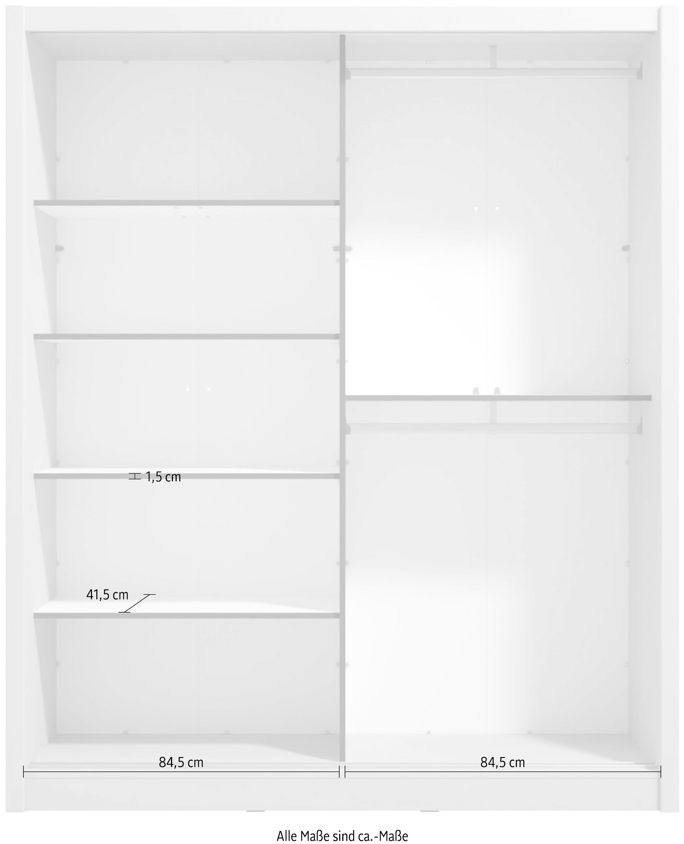 INOSIGN Schwebetürenschrank »Albi, Schlafzimmerschrank, Wäscheschrank in cashmere oder weiß«, Kleiderschrank mit Spiegel MIT Innenausstattung,FSC®-zertifiziert