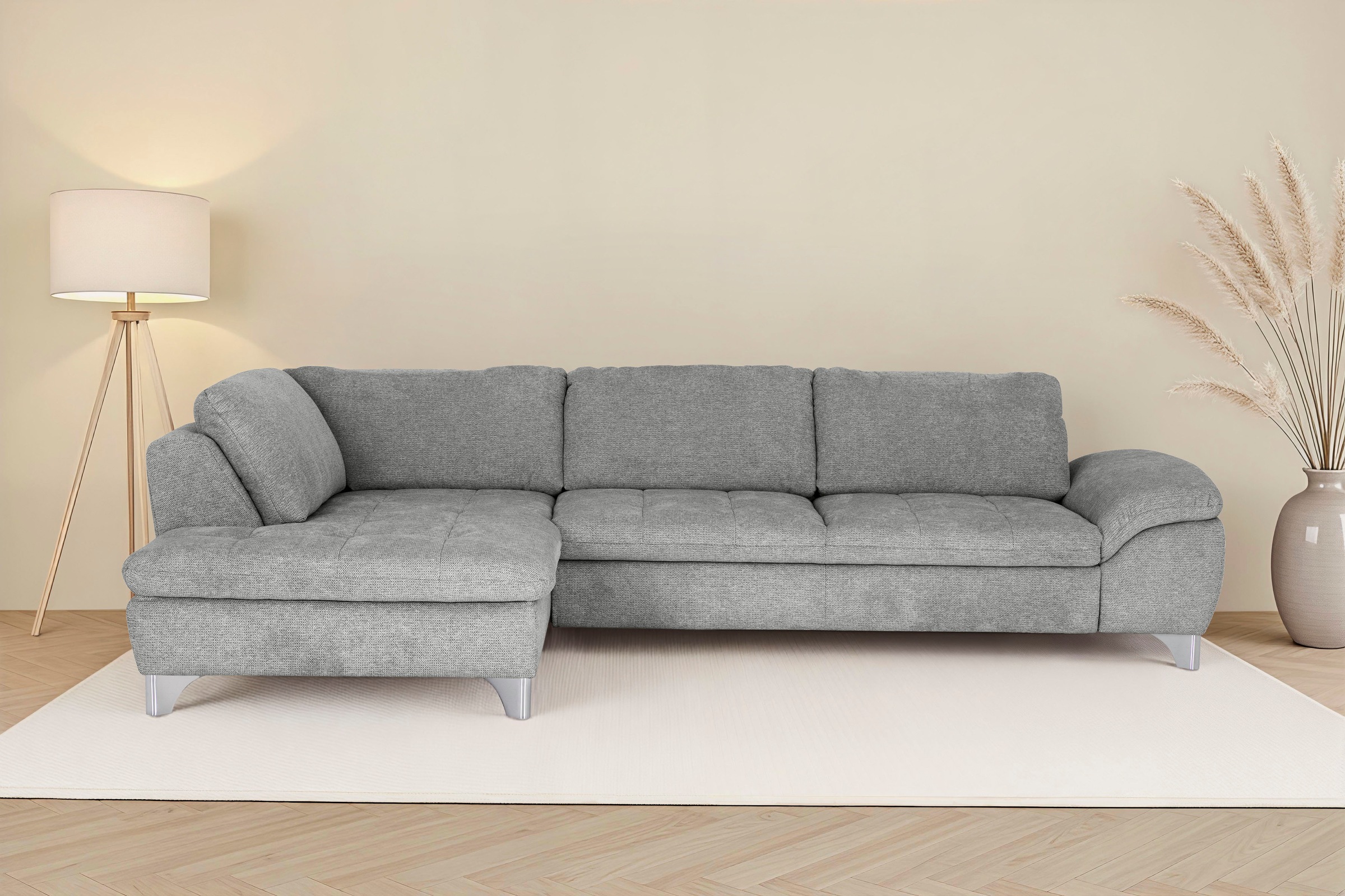 Die PlanBar Ecksofa "Ottomane MP-IN14007 L-Form, Breite 306 cm" wahlweise mit Schlaffunktion und verstellbaren Kopfstützen
