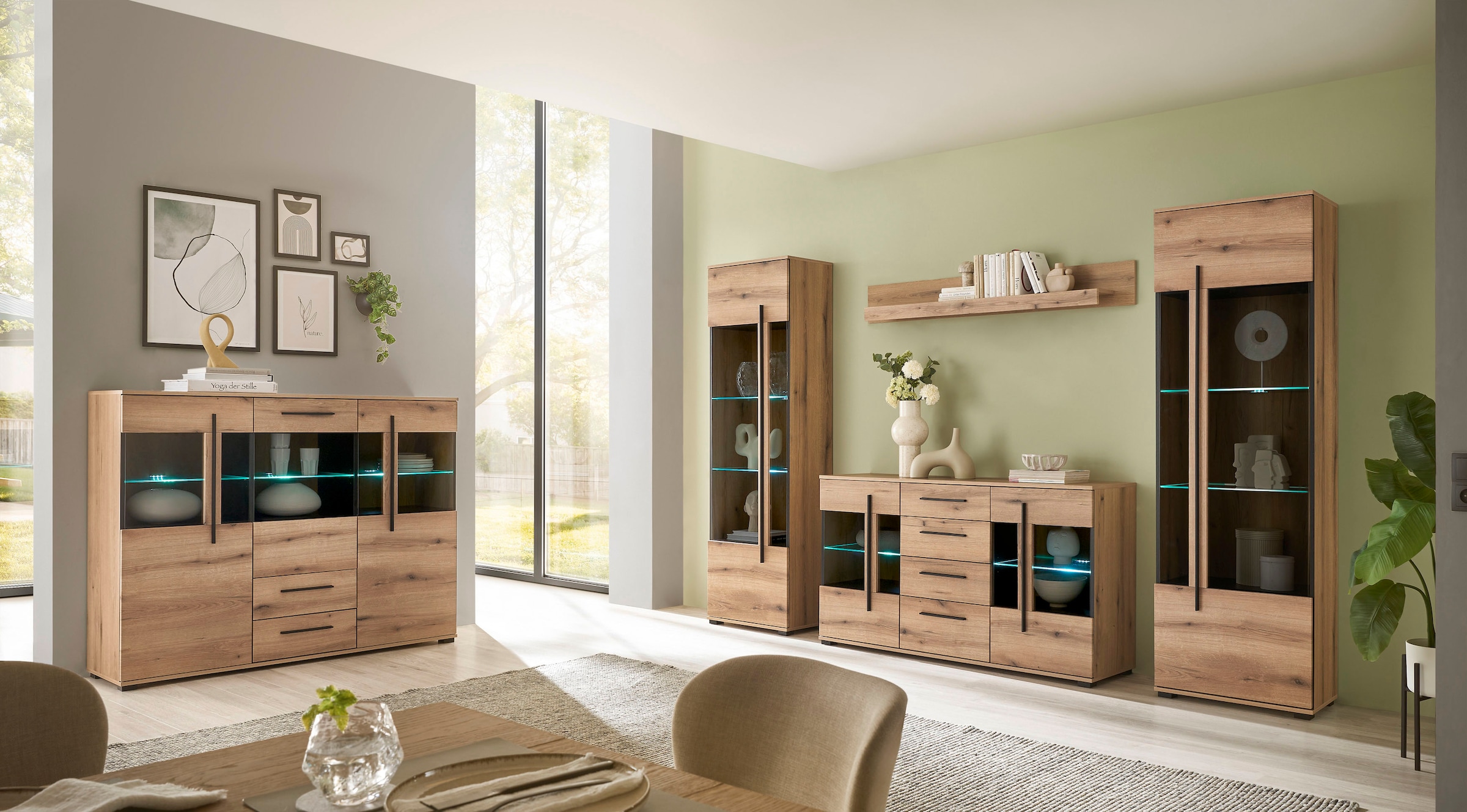 INOSIGN Highboard »Cantara, moderner Schrank, Vitrine in Eiche Dekor oder weiß«, schwarze Stangengriffe, ausreichend Stauraum, vielseitig einsetzbar
