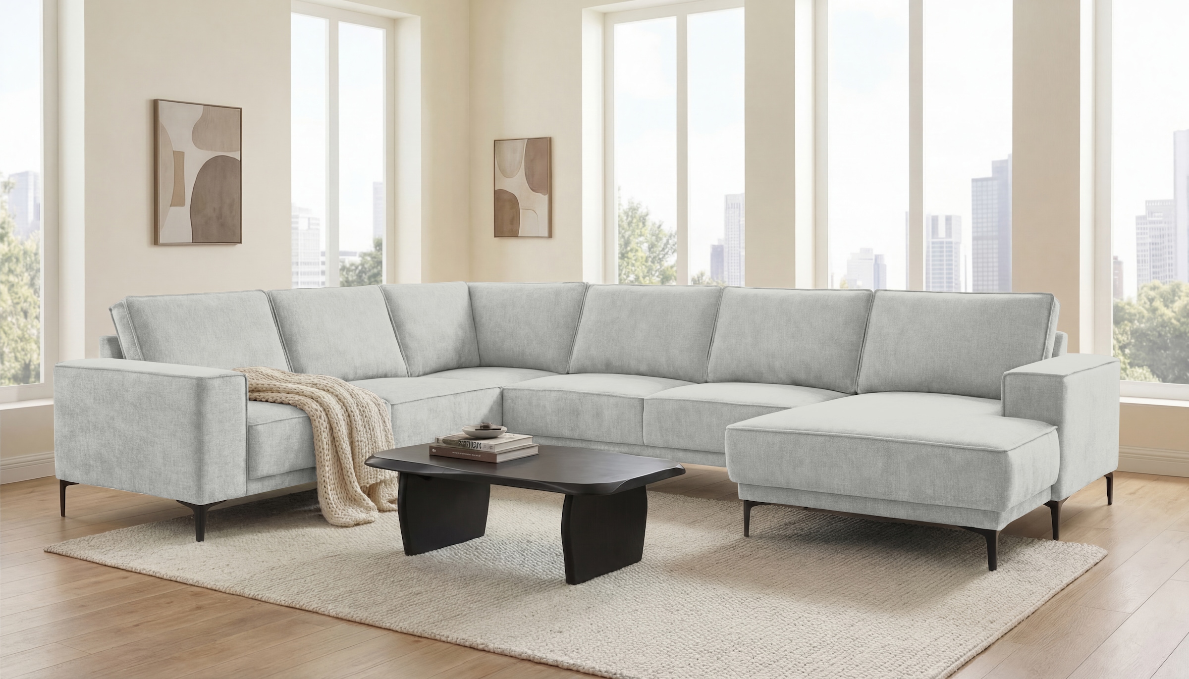 OTTO home Wohnlandschaft "OLAND Bouclé U-Form, XXL, B: 342 cm, Skandi-Design" Skandi-Design in Struktur, Flachgewebe, Luxus-Microfaser, Boucle