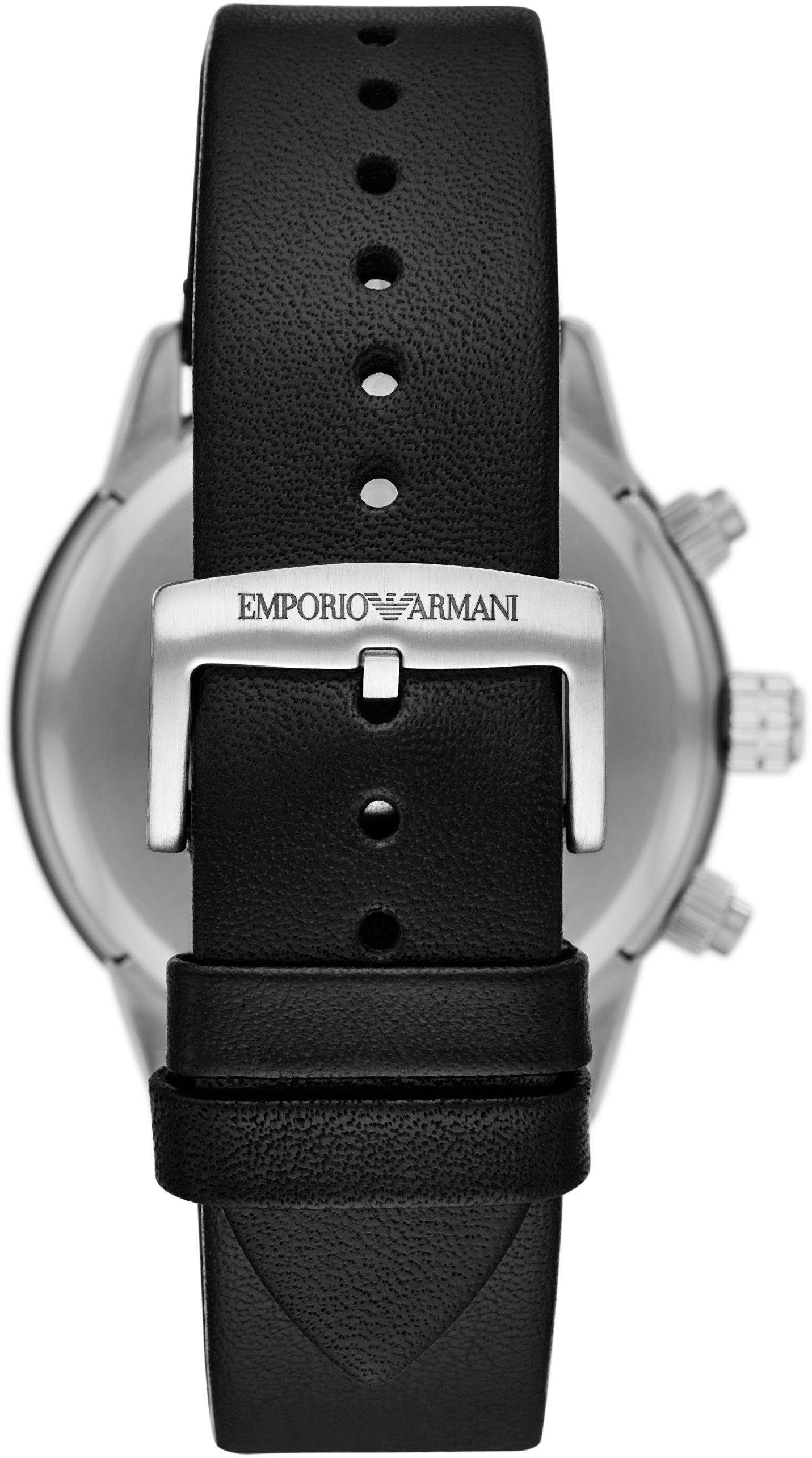 Emporio Armani Chronograph, Quarzuhr, Armbanduhr, Herren, Stoppfunktion, Datum, Lederarmband