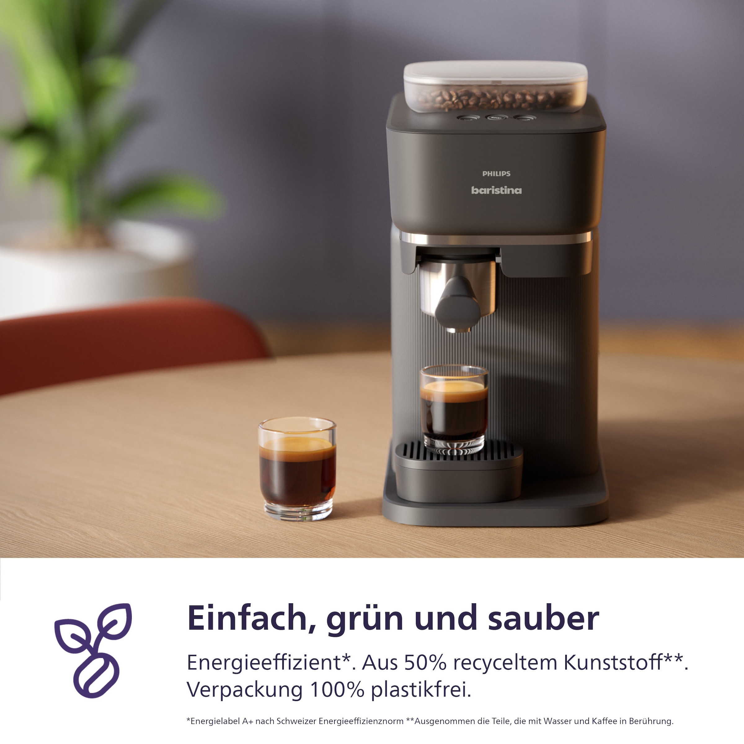 PHILIPS baristina Espressomaschine »BAR308/60 mit Mahlwerk für ganze Bohnen, Milchaufschäumer inkl.« 16 bar Pumpendruck, Schwarzgrau