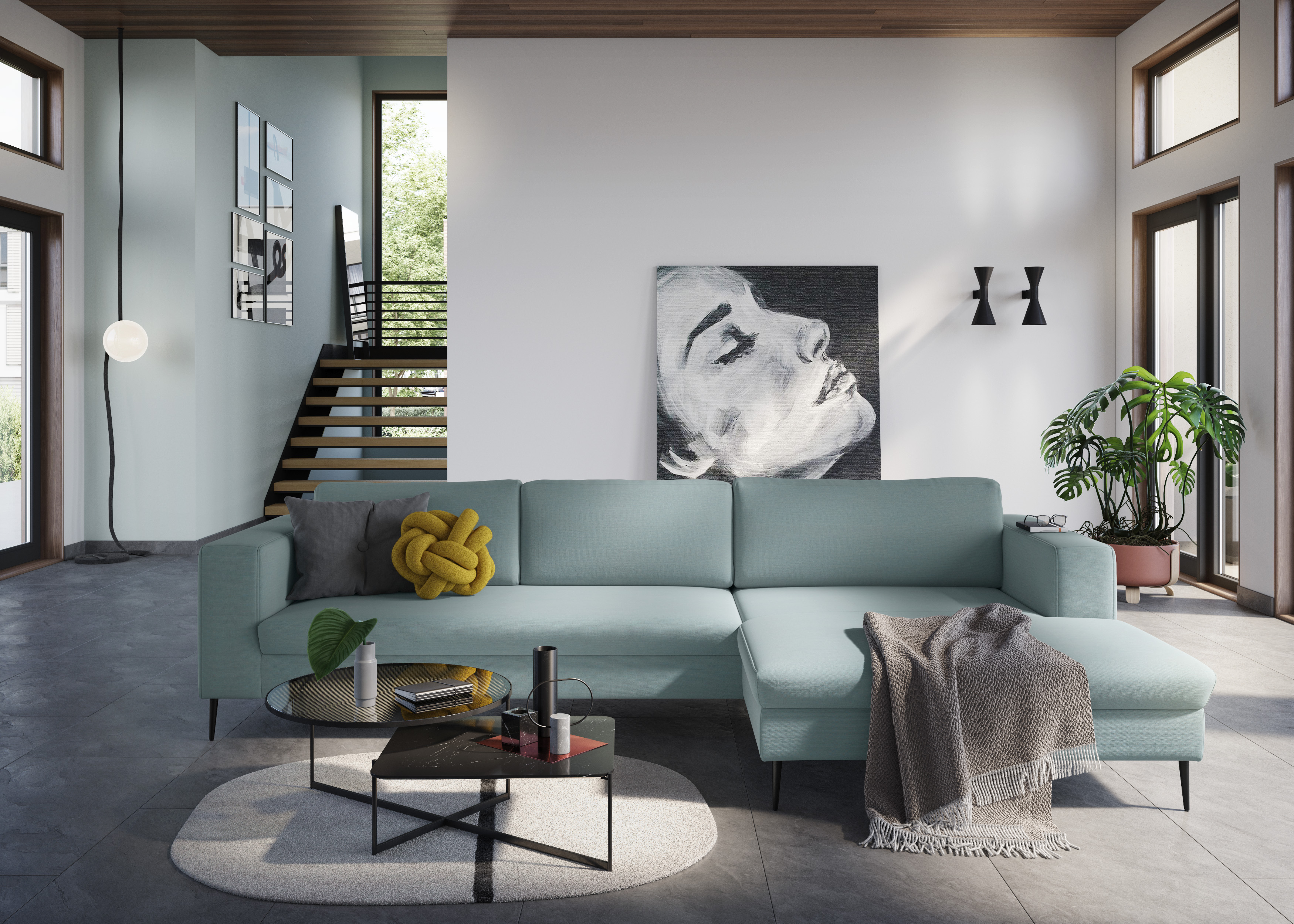 DOMO collection Ecksofa "Modica, zeitlos & elegant, Breite 329cm, hoher Fuß, bequem, L-Form" Auch in Cord, Fußhöhe passend für gängige Saugroboter