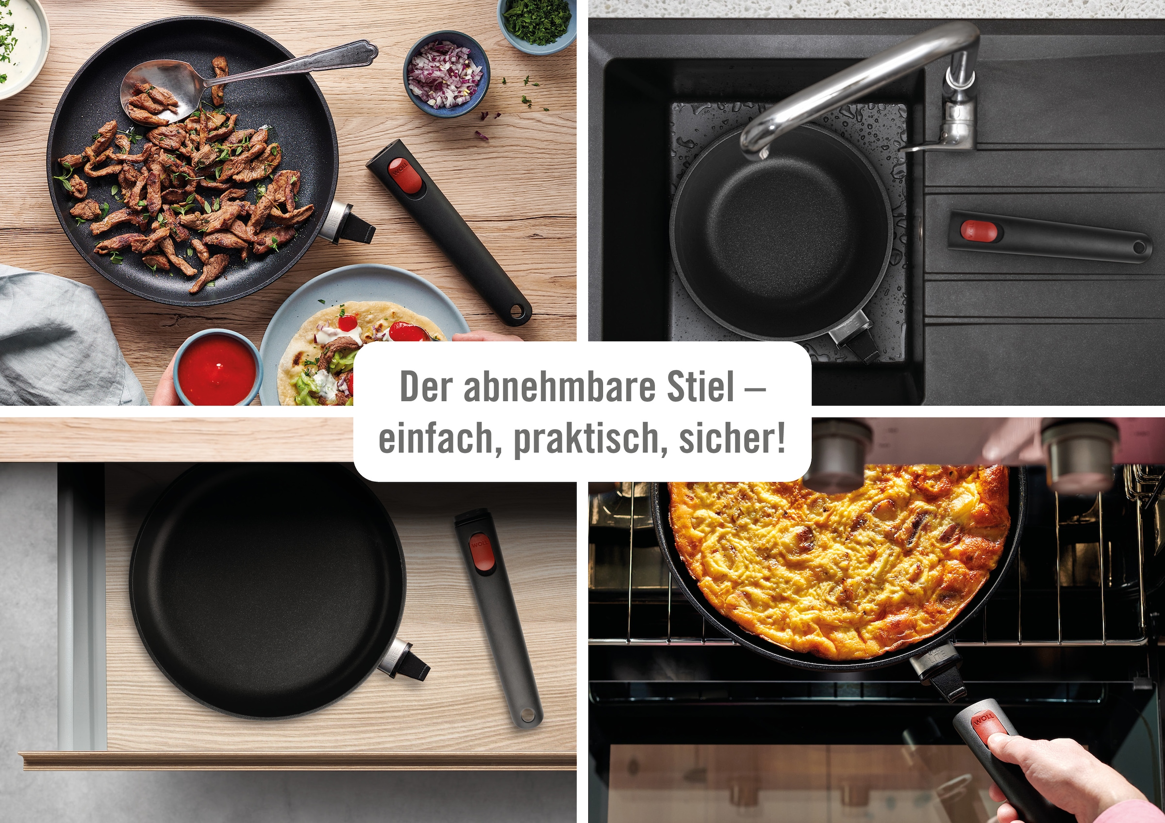 WOLL MADE IN GERMANY Pfannen-Set »Eco Lite QXR« Aluminium Set, 4 Stk. tlg. Abnehmbarer Stiel, Antihaftbeschichtet