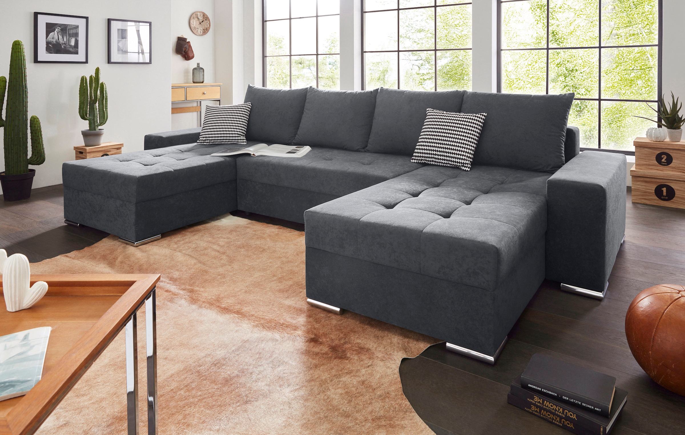 COLLECTION AB Wohnlandschaft "Josy XL U-Form, Breite: 313 cm" Schlaffunktion, Bettkasten & 2 Zierkissen, Federkern