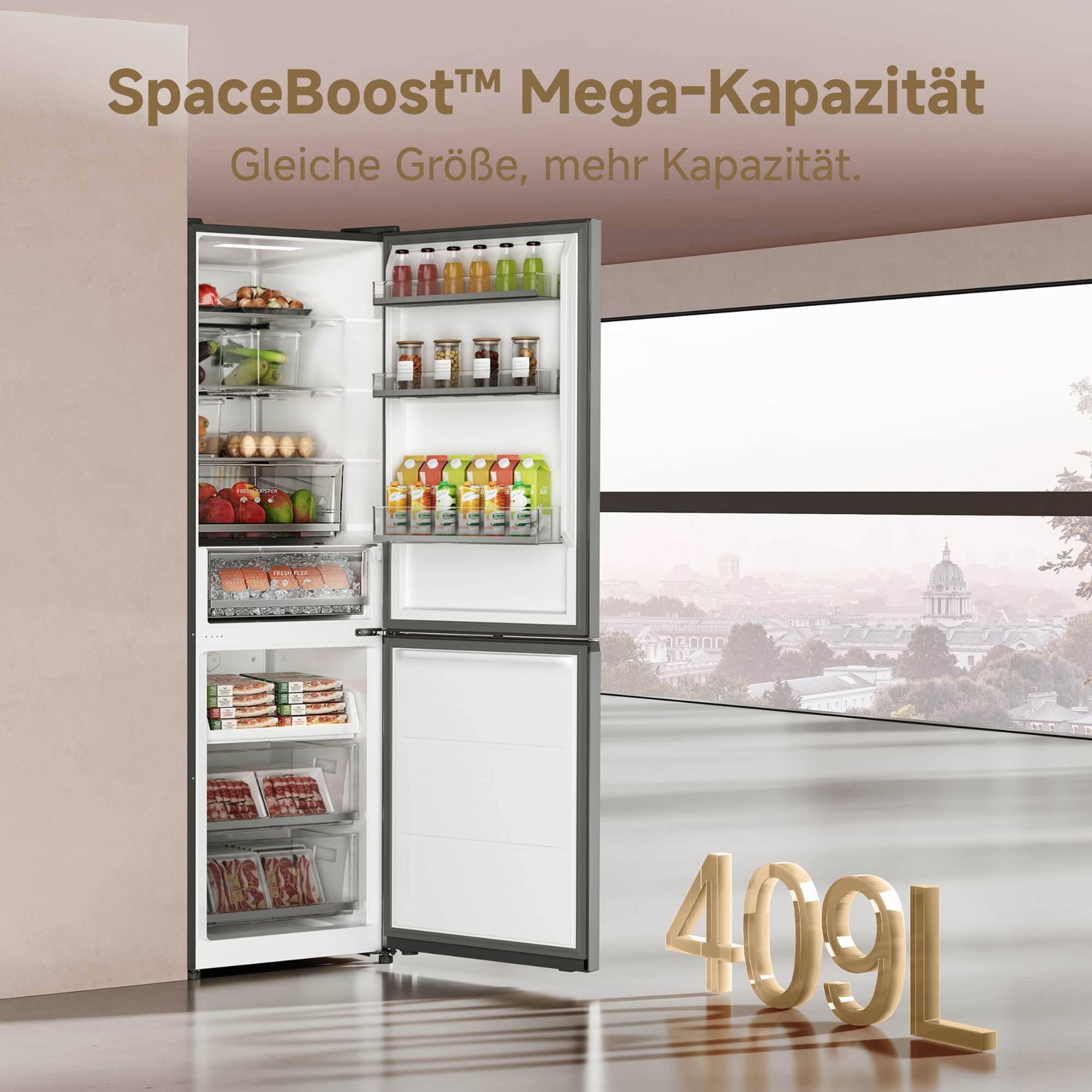Dreame Kühl-/Gefrierkombination »DRB400WMBDEU« 185 cm hoch 59,5 cm breit Viel Platz, Leise, Modernes Design