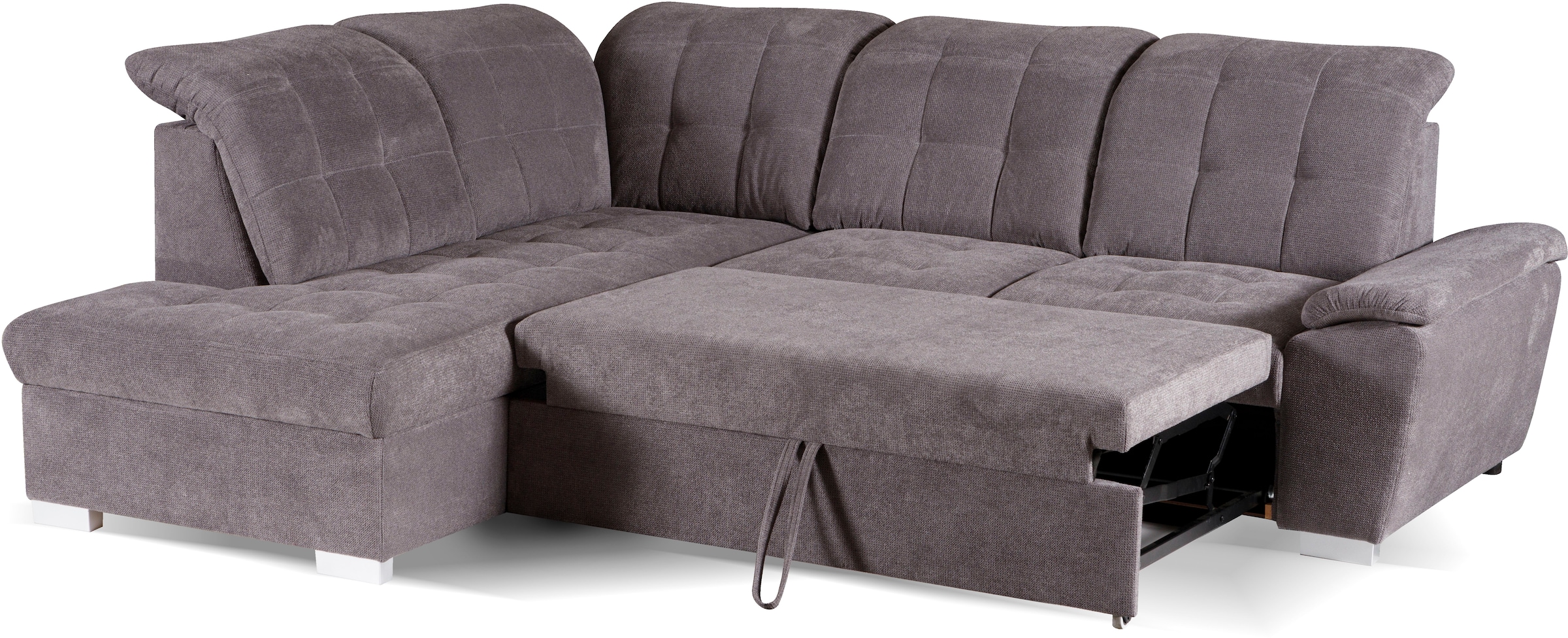 WERK2 Ecksofa »Brindisi, Multifunktion, bequem & komfortabel, Breite 263cm, L-Form«, mit verstellbaren Kopfteilen, Bettfunktion & Bettkasten