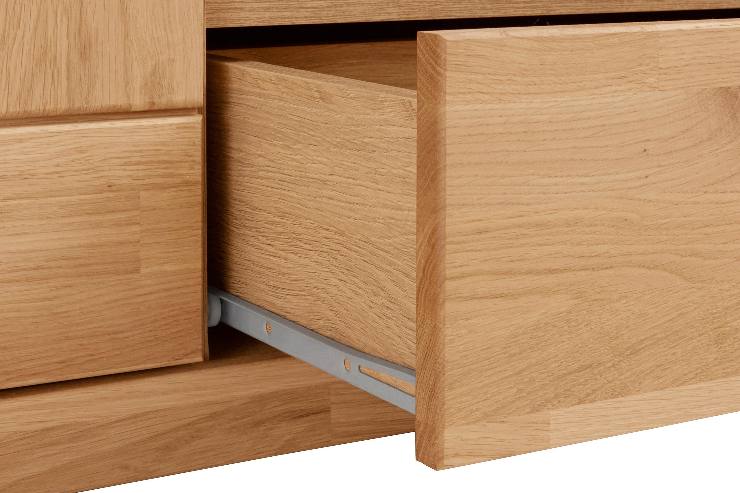 Home affaire Lowboard »Ribe,160cm breit, Fronten Massivholz,6 Fächer,Kabeldurchführung«, Korpus Holzwerkstoff,Glaseinsatz aus gehärtetem Glas,Böden versetzbar
