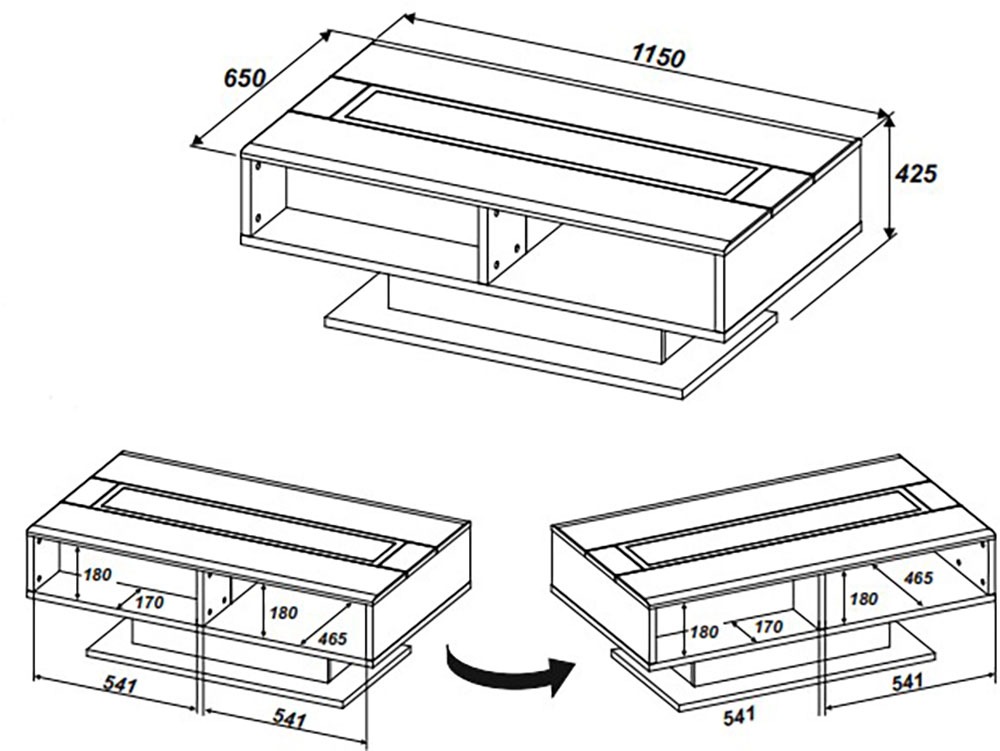 Innostyle Couchtisch »Donna Couchtisch, 115x43x65 (BxHxT)« 1 Stk. tlg. Massivholz, Absetzung Echtkork gerundet, 4 offene Fächer